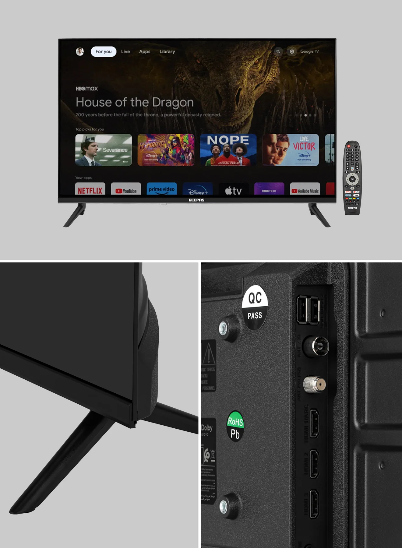 Geepas GLED4314SGXHD 43” Full HD Google TV | Smart LED TV with Chromecast| Dolby Audio| 3 HDMI| 2 USB| Wide Color Enhancer| Slim Design| 178° Viewing Angle| 2x8W Output - Image 7