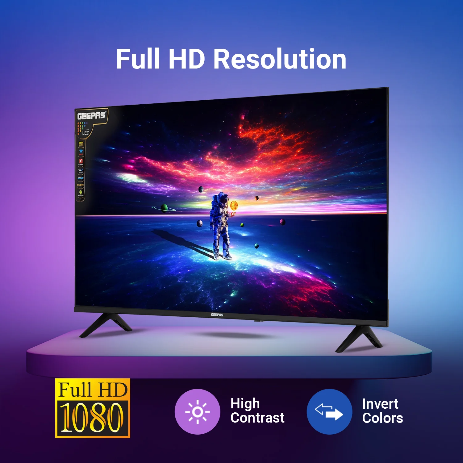 Geepas GLED4328SXHD 43-Inch Full HD Smart LED TV | Frameless Design| HDMI & USB Connectivity| HQ Sound| Android OS| 178° Viewing Angle| Slim LED| 2x8W Audio Output - Image 3