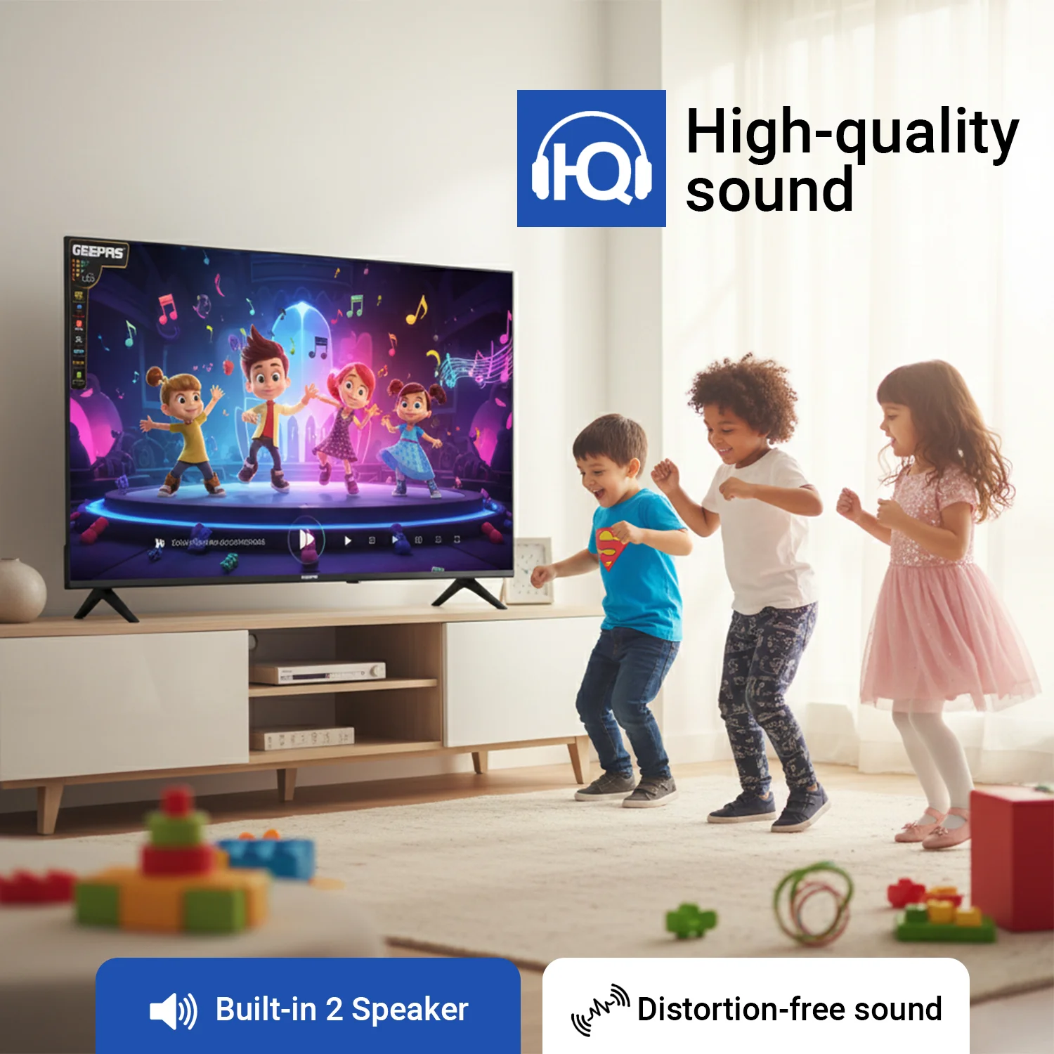 Geepas GLED4328SXHD 43-Inch Full HD Smart LED TV | Frameless Design| HDMI & USB Connectivity| HQ Sound| Android OS| 178° Viewing Angle| Slim LED| 2x8W Audio Output - Image 6