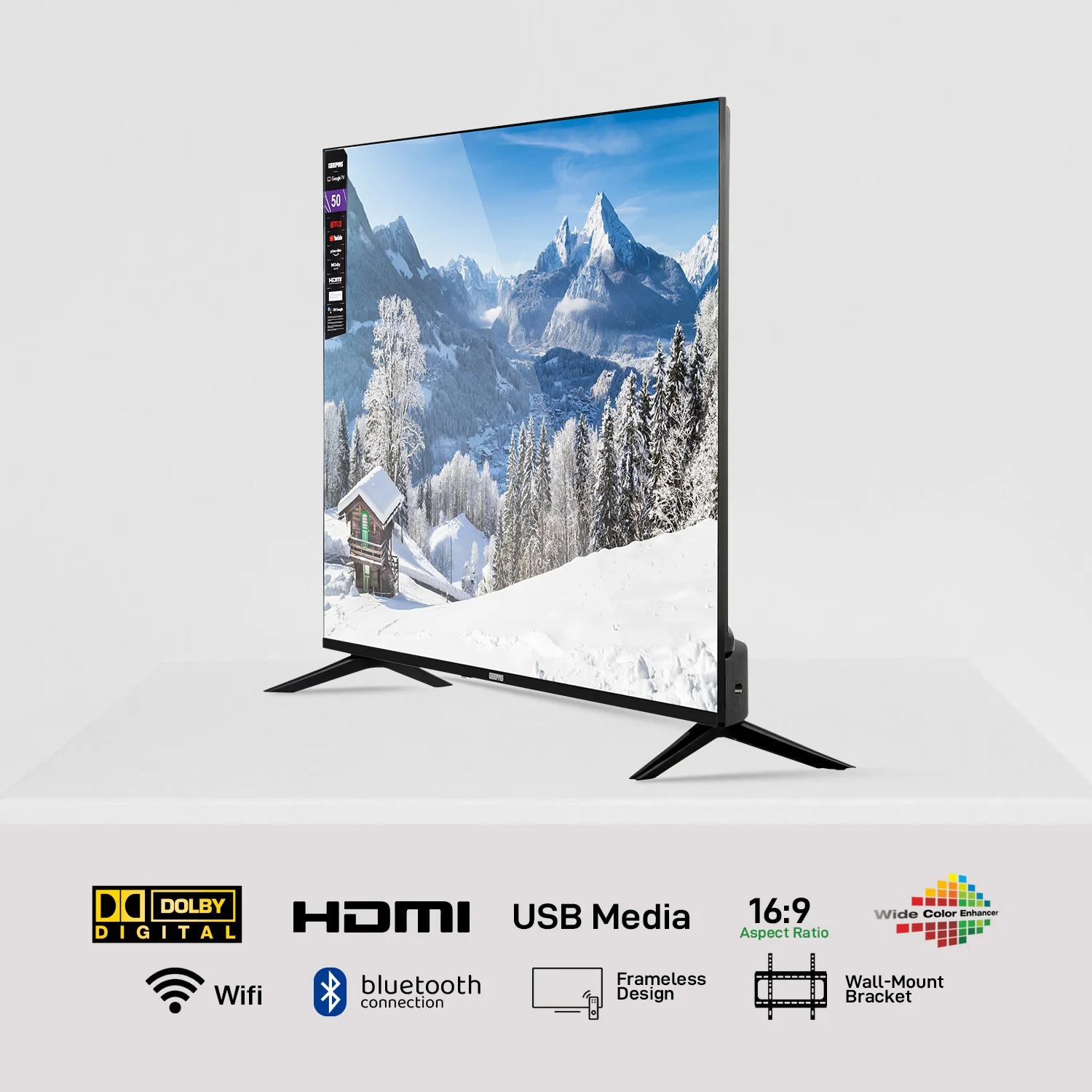 Geepas GLED5006SGXHD 50-Inch Ultra HD 4K Google Smart LED TV | Android OS, Dolby Audio| Voice Remote| HDR10 Display| Wi-Fi| HDMI & USB Connectivity| Slim Bezel Design - Image 3