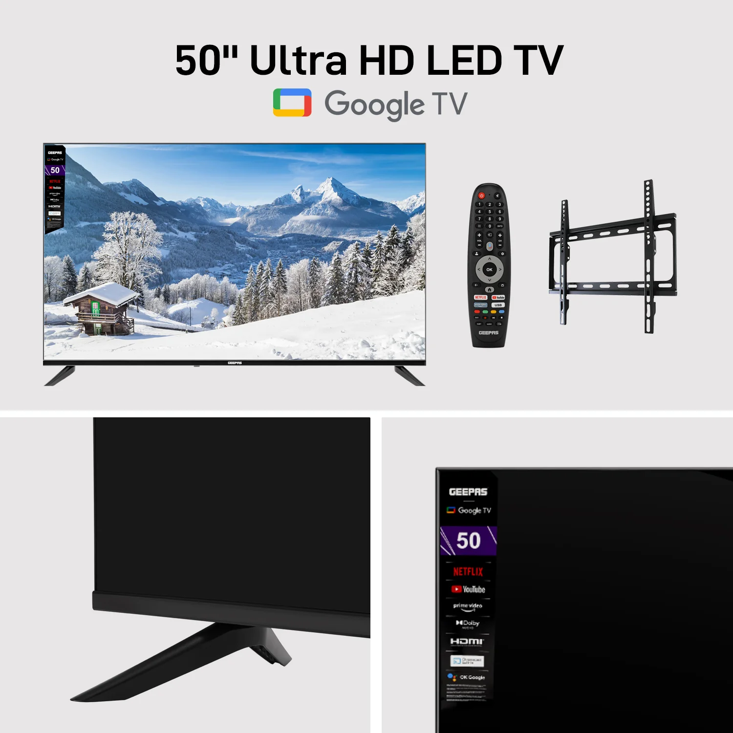 Geepas GLED5006SGXHD 50-Inch Ultra HD 4K Google Smart LED TV | Android OS, Dolby Audio| Voice Remote| HDR10 Display| Wi-Fi| HDMI & USB Connectivity| Slim Bezel Design - Image 7