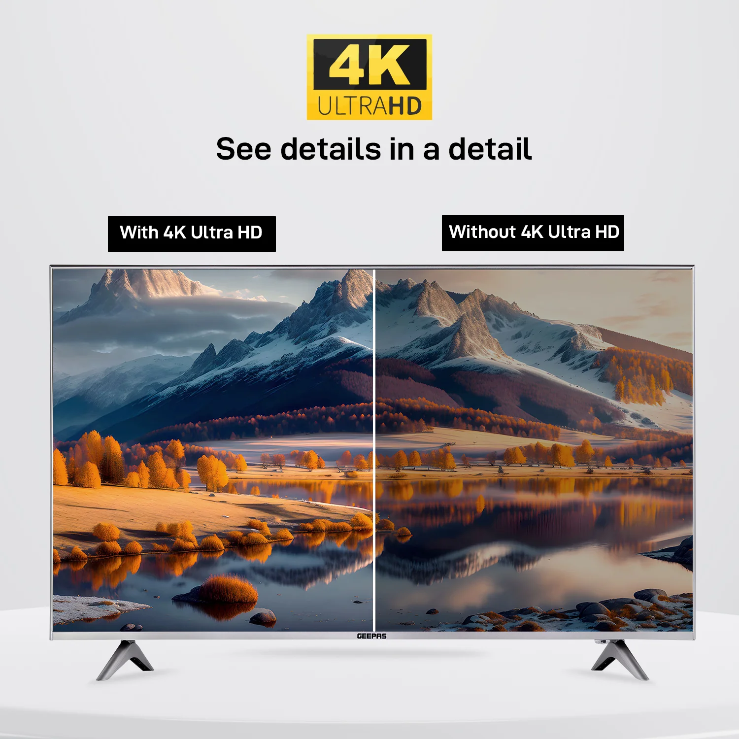 Geepas GLED5009SVUHD 50” 4K UHD Smart LED TV| Frameless Design| VIDAA OS| Dolby Digital Audio|3 HDMI| USB| Bluetooth| Screen Sharing| Built-in Receiver| Mat Silver Finish - Image 3