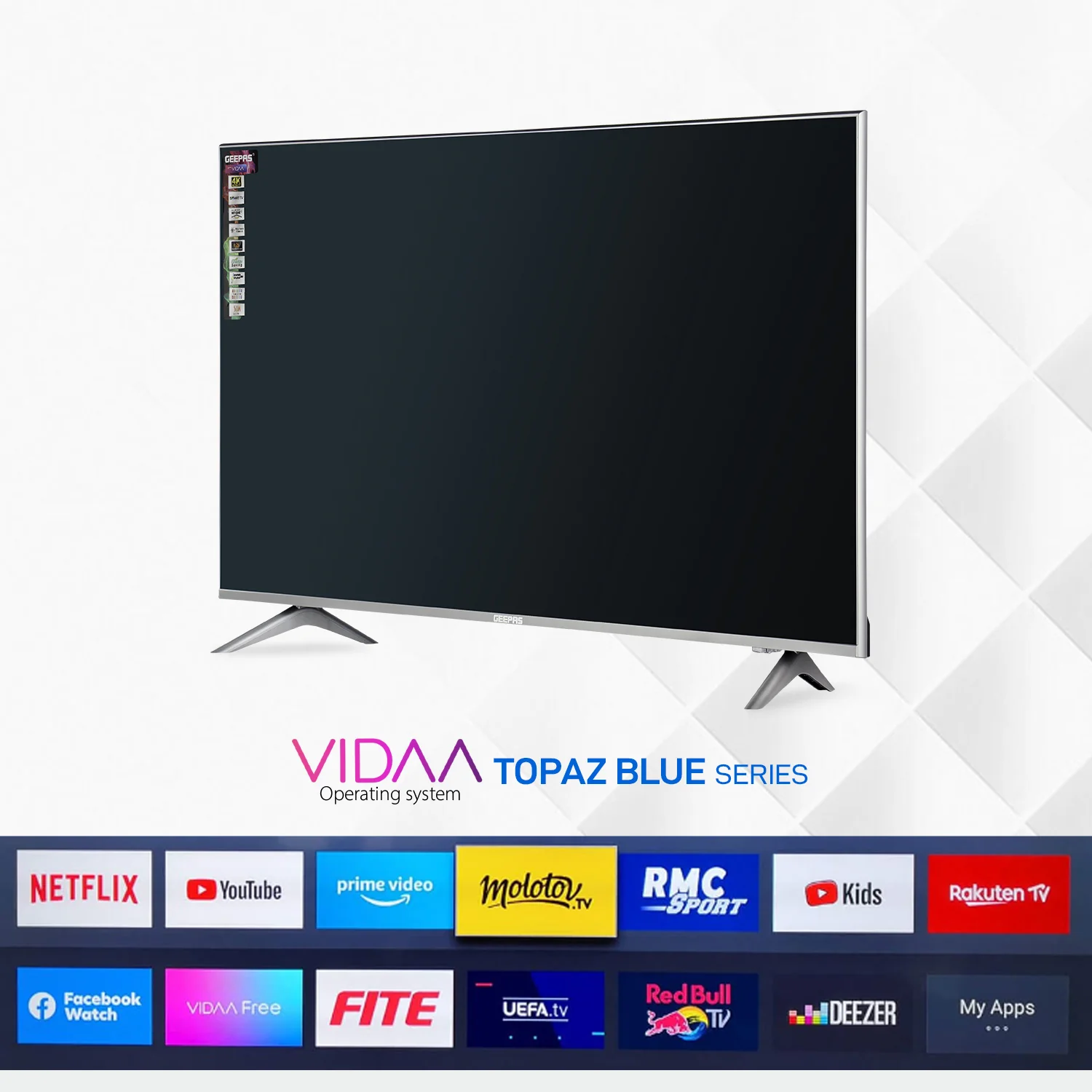 Geepas GLED5009SVUHD 50” 4K UHD Smart LED TV| Frameless Design| VIDAA OS| Dolby Digital Audio|3 HDMI| USB| Bluetooth| Screen Sharing| Built-in Receiver| Mat Silver Finish - Image 4