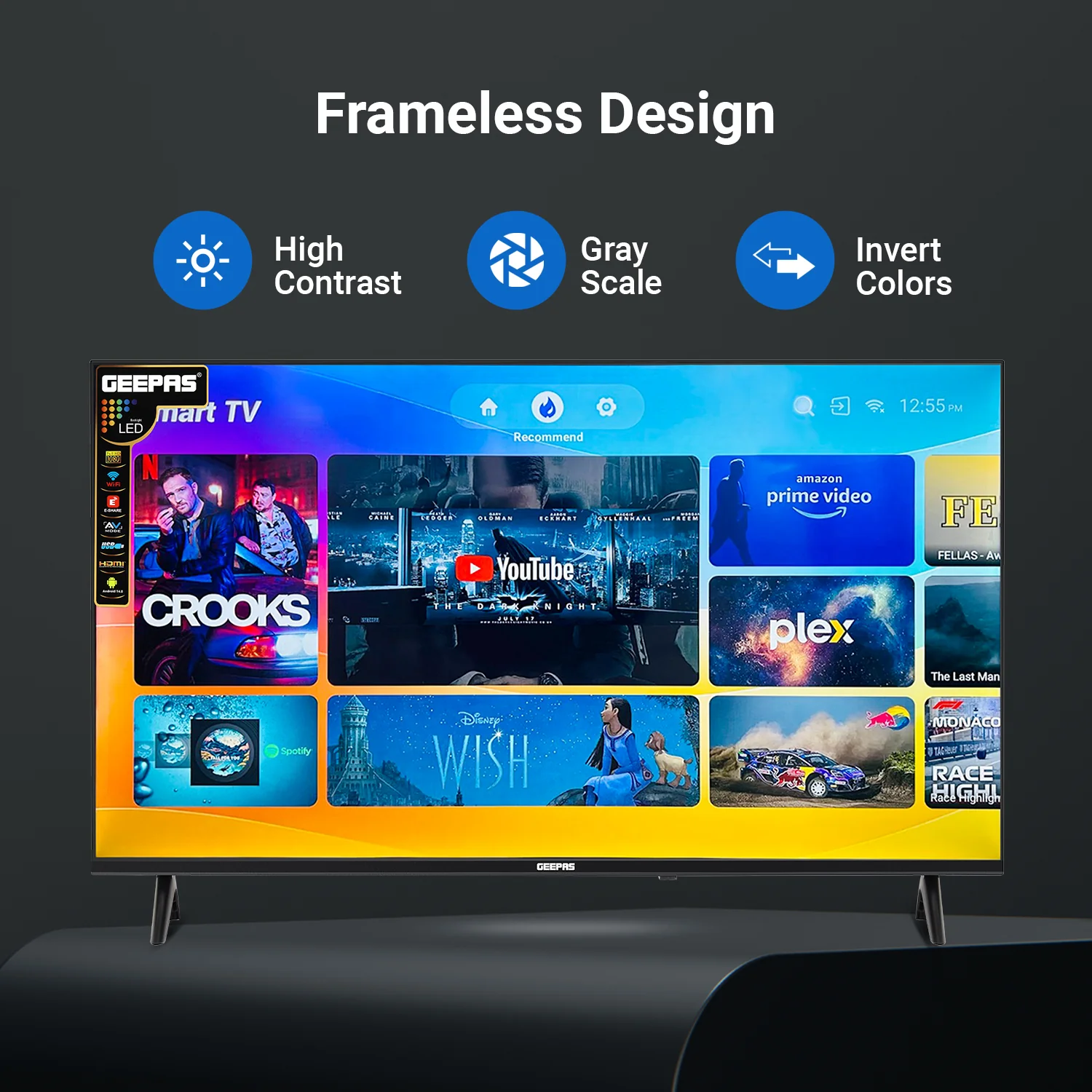 Geepas GLED5023SXUHD 50 Inch Ultra HD Smart LED TV | 4K UHD Display| Frameless Slim Design| HDR, HDMI & USB Connectivity| Smart Apps| HQ Sound | 2x8W Audio Output - Image 4