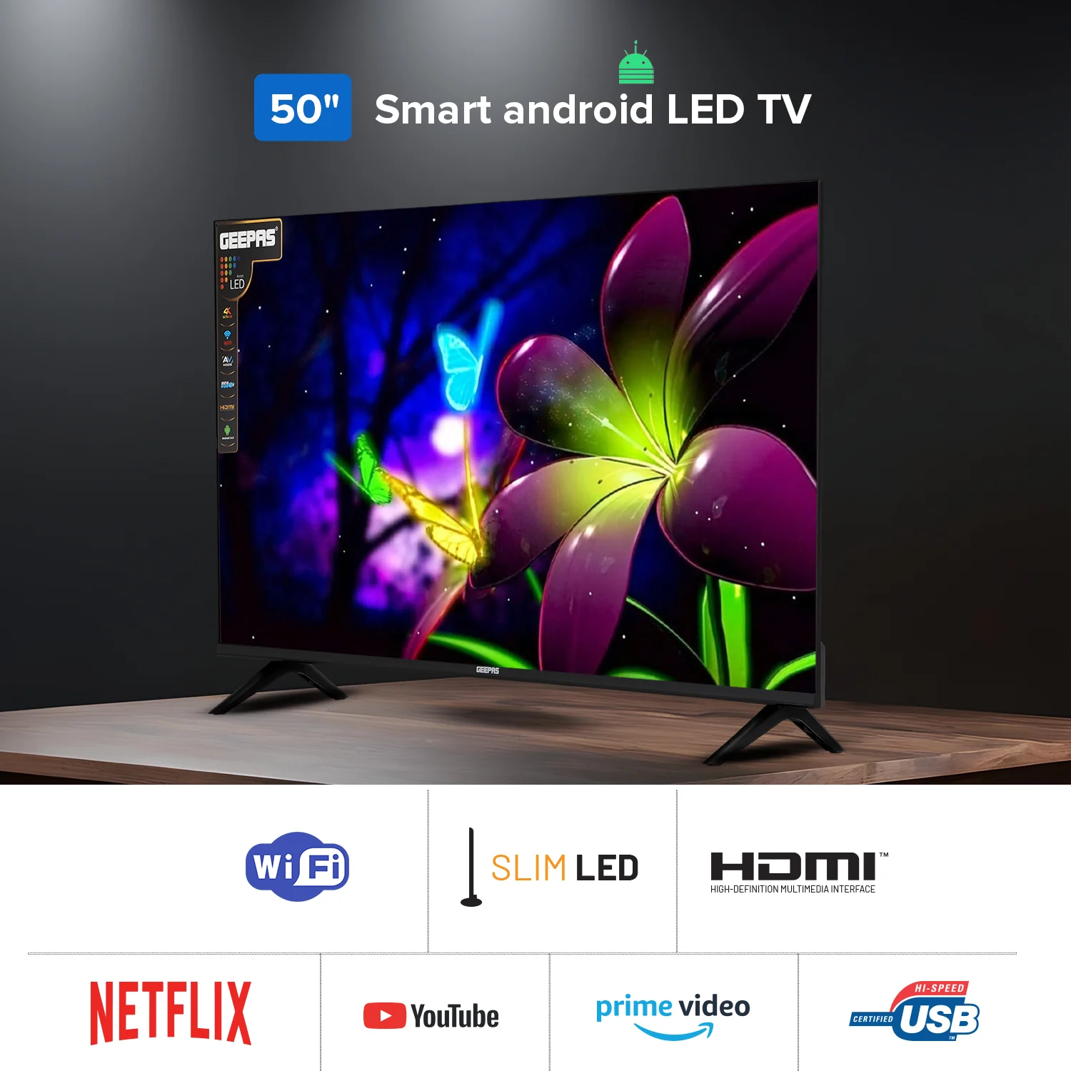 Geepas GLED5023SXUHD 50 Inch Ultra HD Smart LED TV | 4K UHD Display| Frameless Slim Design| HDR, HDMI & USB Connectivity| Smart Apps| HQ Sound | 2x8W Audio Output - Image 6