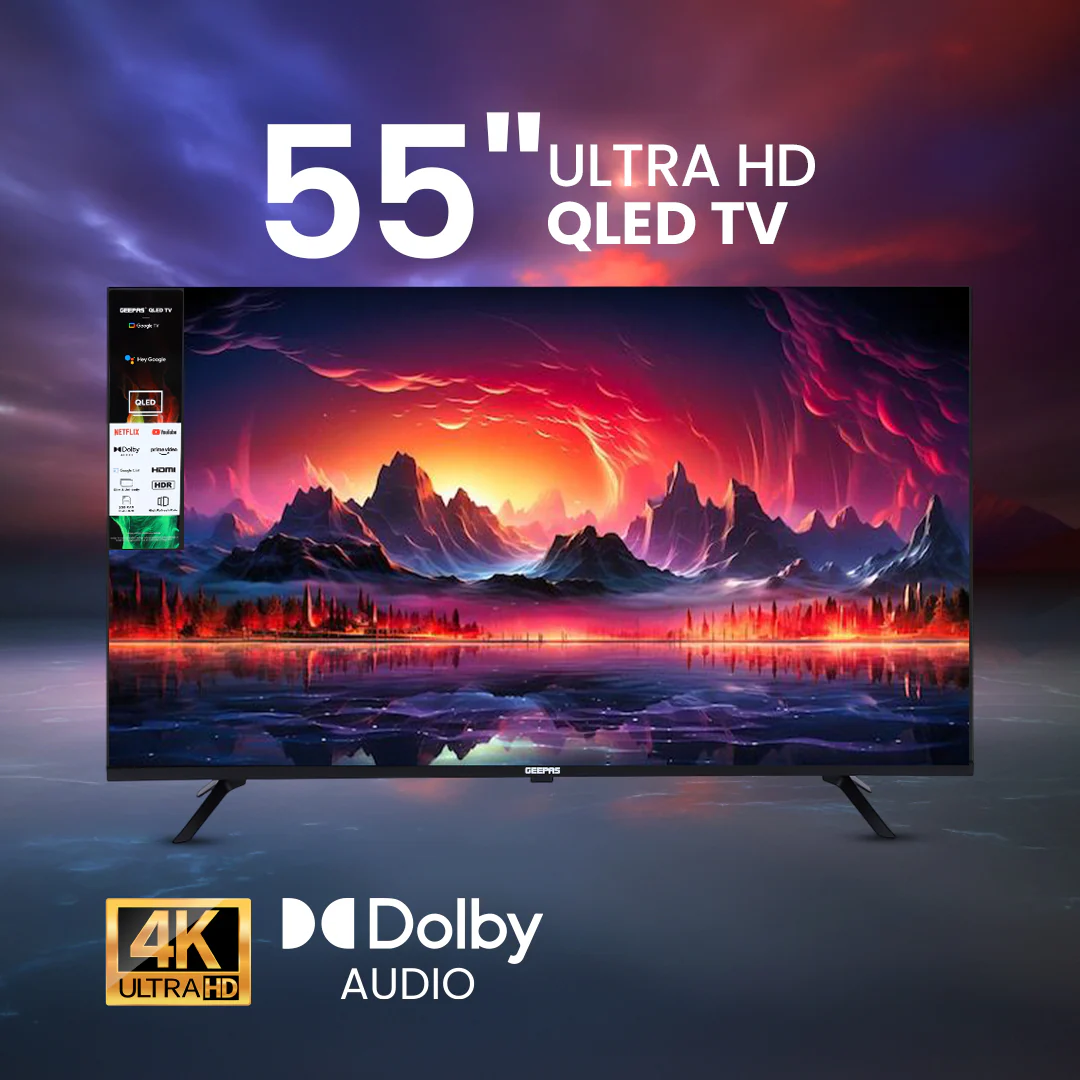 Geepas GLED5505GTQLD 55 Inch 4K Ultra HD QLED Smart Google TV |   Dolby Audio |  Built-in Chromecast |  3840x2160 Resolution |  HDMI & USB Ports |  Voice Remote - Image 2