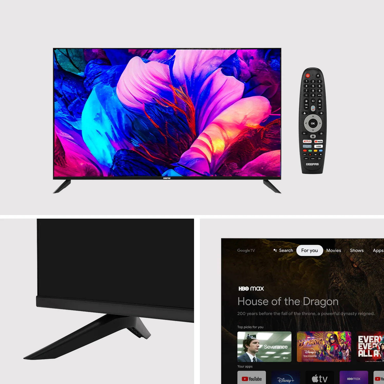 Geepas GLED5506SGXHD 55 Inch 4K Ultra HD Google TV | Smart LED Television with Chromecast Built-in| Dolby Audio| Voice Remote Control| HDMI, USB, HDR Display| Wi-Fi - Image 3