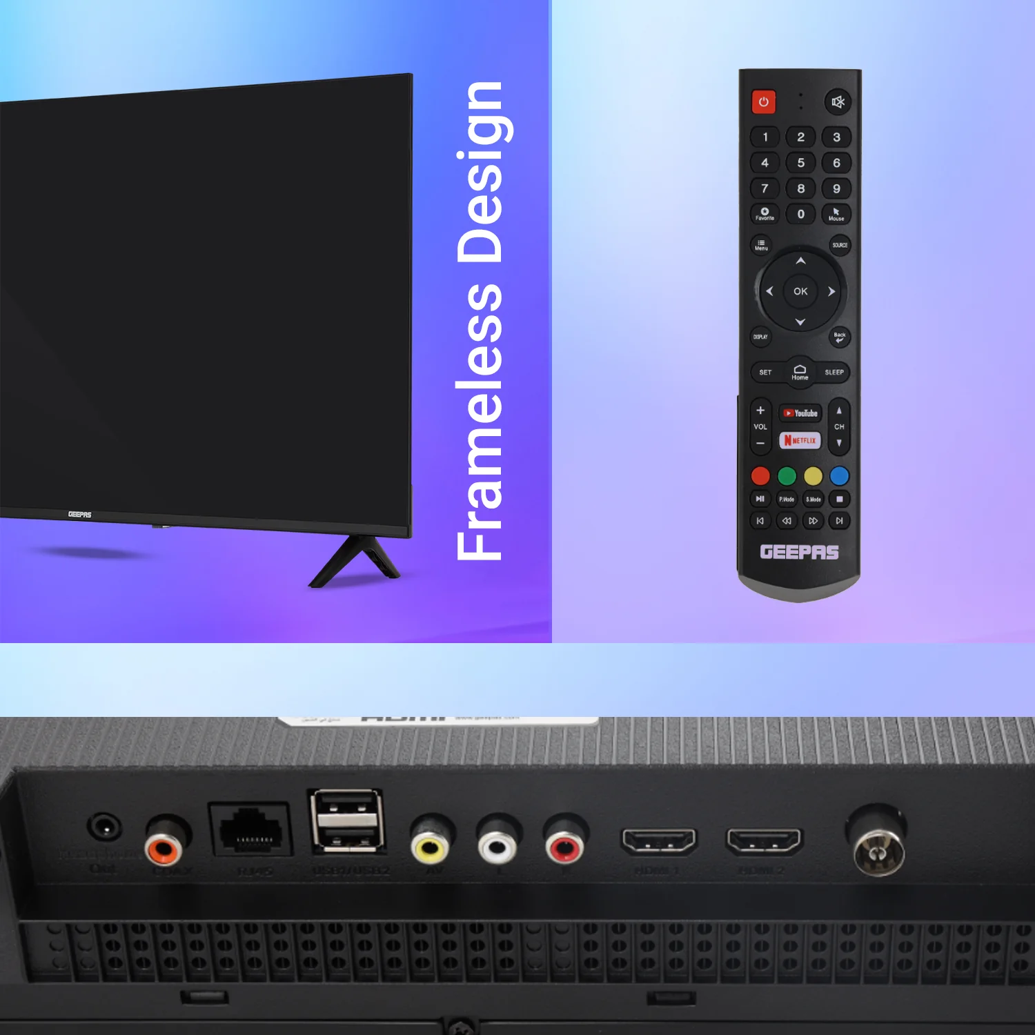 Geepas GLED5508SFHD 55-Inch Ultra HD Smart LED TV | 4K UHD Resolution| Frameless Android Design| HDMI & USB Connectivity| HQ Sound| Full Color Optimizer | Slim LED - Image 7