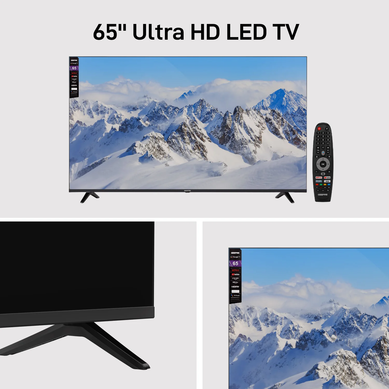 Geepas GLED6523SGXHD 65-Inch Ultra HD Smart LED TV | Google TV with Chromecast Built-In| 4K 3840x2160 Resolution| Dolby Audio|  Slim Design | 2x10W Stereo Speakers - Image 2