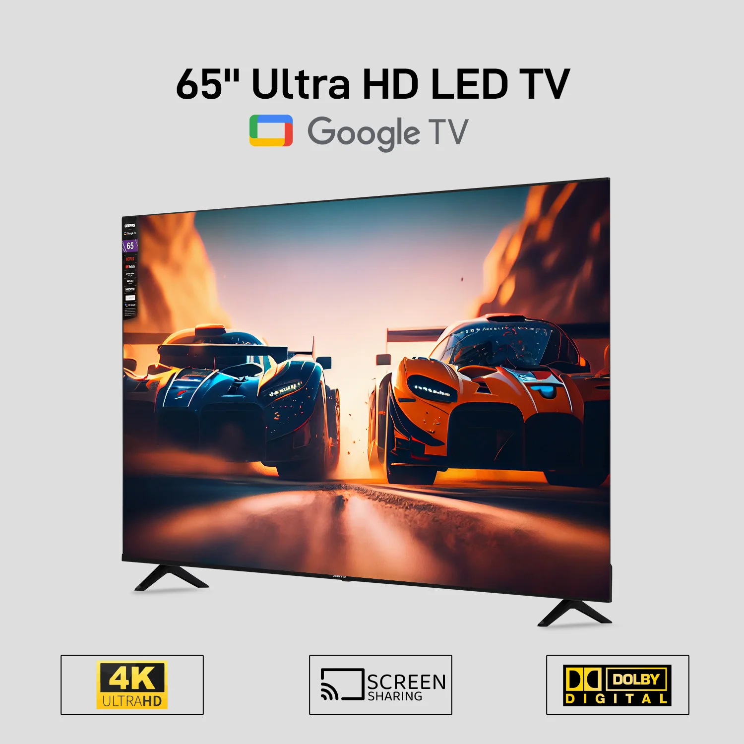 Geepas GLED6523SGXHD 65-Inch Ultra HD Smart LED TV | Google TV with Chromecast Built-In| 4K 3840x2160 Resolution| Dolby Audio|  Slim Design | 2x10W Stereo Speakers - Image 5