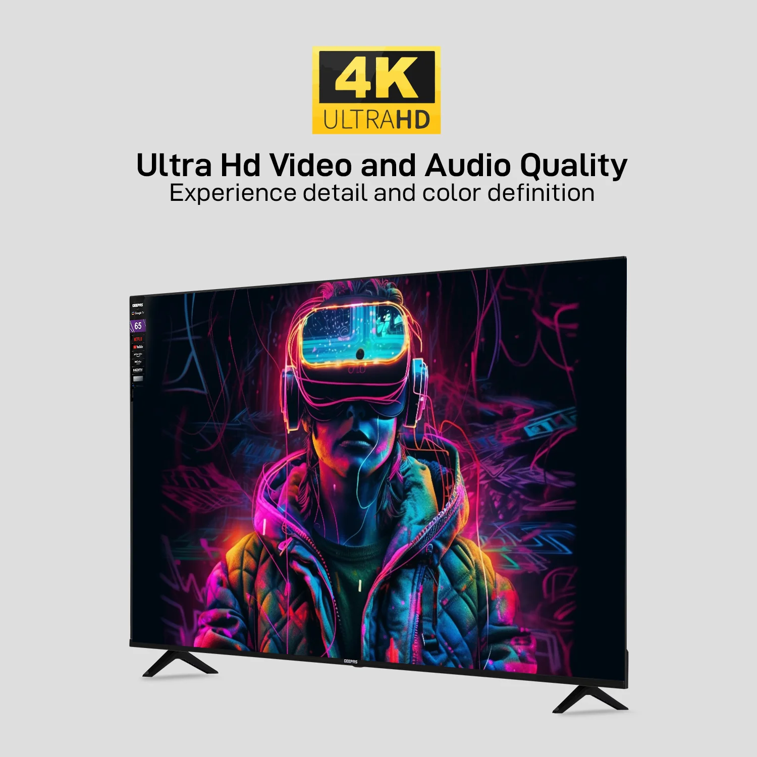 Geepas GLED6523SGXHD 65-Inch Ultra HD Smart LED TV | Google TV with Chromecast Built-In| 4K 3840x2160 Resolution| Dolby Audio|  Slim Design | 2x10W Stereo Speakers - Image 6