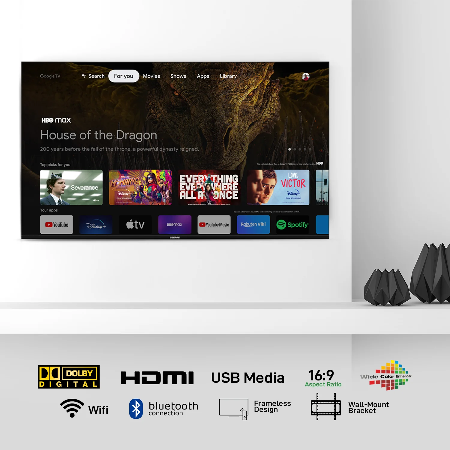 Geepas GLED6523SGXHD 65-Inch Ultra HD Smart LED TV | Google TV with Chromecast Built-In| 4K 3840x2160 Resolution| Dolby Audio|  Slim Design | 2x10W Stereo Speakers - Image 7