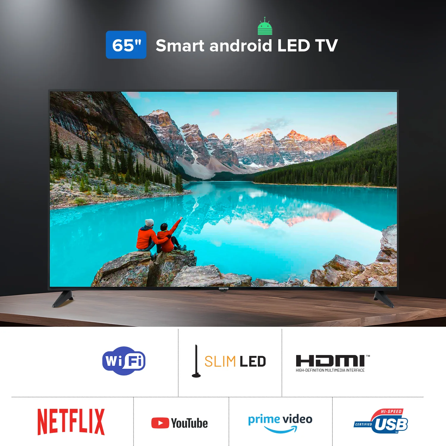 Geepas GLED6523SXUHD 65” 4K Ultra HD Smart LED TV | HDR | Inbuilt Digital Receiver| HDMI, USB| Wide Viewing Angle | High Contrast | Slim Design | 1-Year Warranty - Image 3