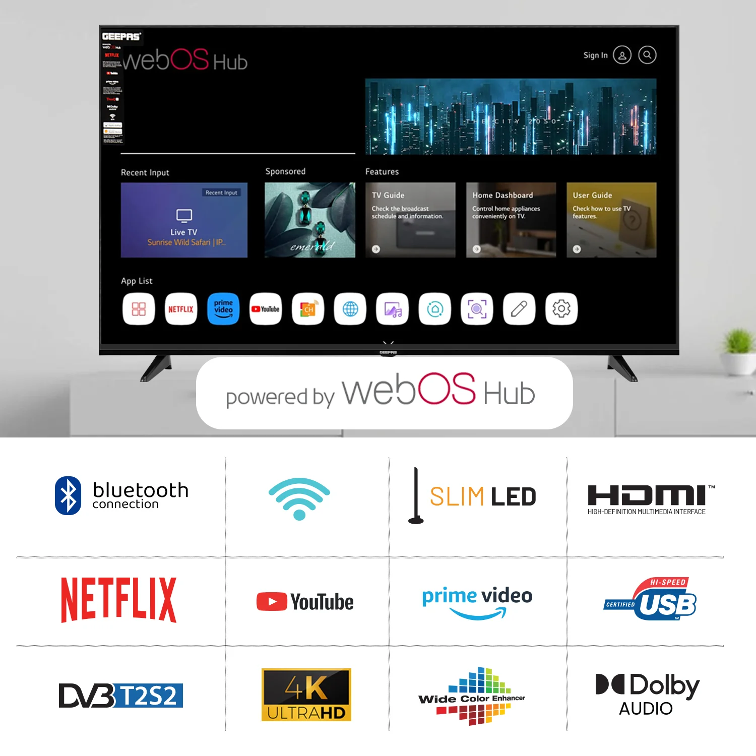 Geepas GLED6569SVUHD 65-Inch Ultra HD Smart LED TV | 4K UHD | webOS Hub| Frameless Design | HDMI & USB Connectivity | HQ Sound | Slim LED Display | Built-in Apps - Image 4