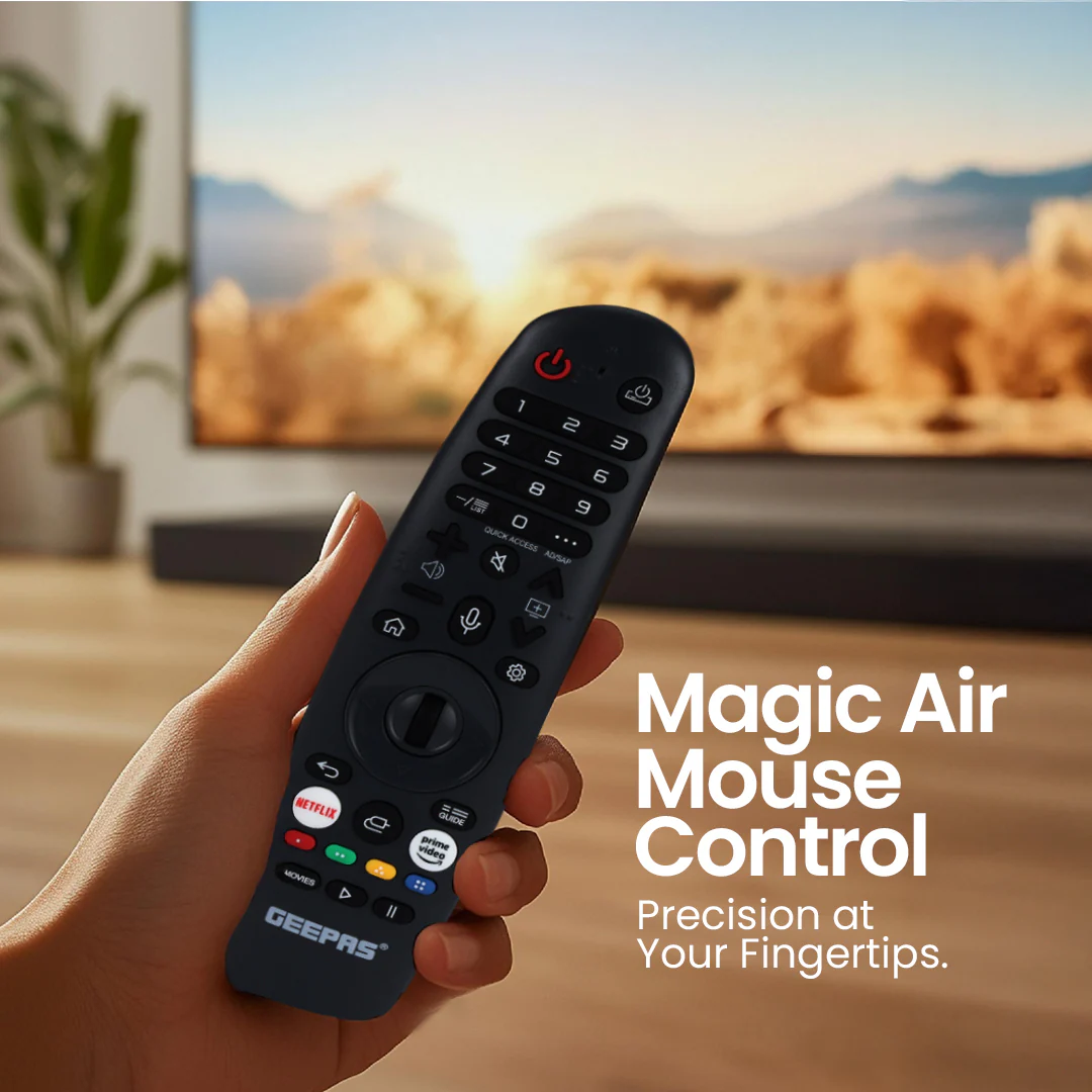 Geepas GLED7580SWUHD 75” 4K Ultra HD LED Smart TV |  WebOS Hub | Apple AirPlay | Frameless Design | MEMC Technology | 3 HDMI, 2 USB, Magic Air Mouse & Smart Apps - Image 6