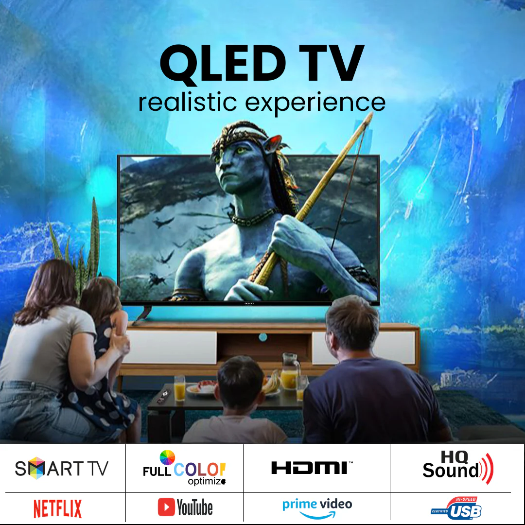Geepas GLED9017CQLED 90” Ultra HD QLED Smart TV |Android 14 | Frameless Design | Full Color Optimizer | 3 HDMI, 2 USB, 300cd/m² Brightness | Energy Saving Technology - Image 3