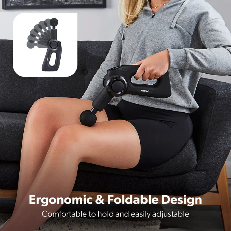 Geepas GM86092UK Rechargeable Powerful Massage Gun | 5 Speed Levels| Brushless Motor| LED Indicators| Folding Design| 4 Massage Heads| Quiet Operation | 2 Years Warranty - Image 5