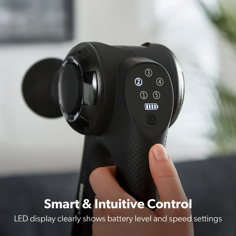Geepas GM86092UK Rechargeable Powerful Massage Gun | 5 Speed Levels| Brushless Motor| LED Indicators| Folding Design| 4 Massage Heads| Quiet Operation | 2 Years Warranty - Image 6