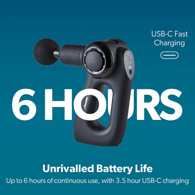 Geepas GM86092UK Rechargeable Powerful Massage Gun | 5 Speed Levels| Brushless Motor| LED Indicators| Folding Design| 4 Massage Heads| Quiet Operation | 2 Years Warranty - Image 8