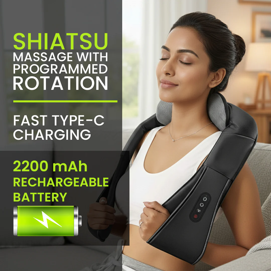 Geepas GM86106 Neck & Shoulder Massager | Shiatsu Massage with Rechargeable Battery, Heat Function, Multi-Speed Settings, Portable & Ergonomic Design for Relaxation - Image 6