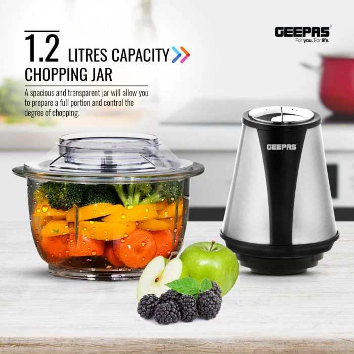 Geepas GMC42014 Multi Chopper | 400W Powerful Motor | 2-Speed Control | 1.2L Durable Glass Bowl | Stainless Steel Blades | Compact Food Processor | 2-Year Warranty - Image 4