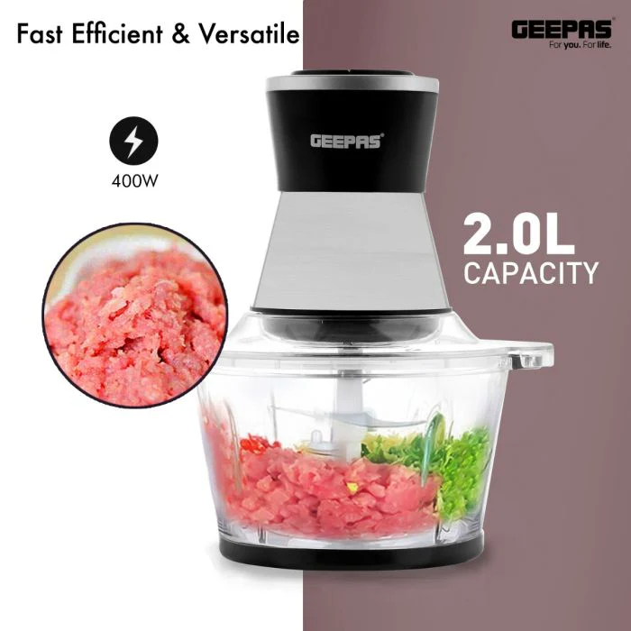 Geepas GMC42021 Multi Chopper | 500W | 2L Large Glass Bowl |Sharp Titanium Blades|  2-Speed Control with Garlic Peeler | Powerful Food Processor | 2-Year Warranty - Image 4
