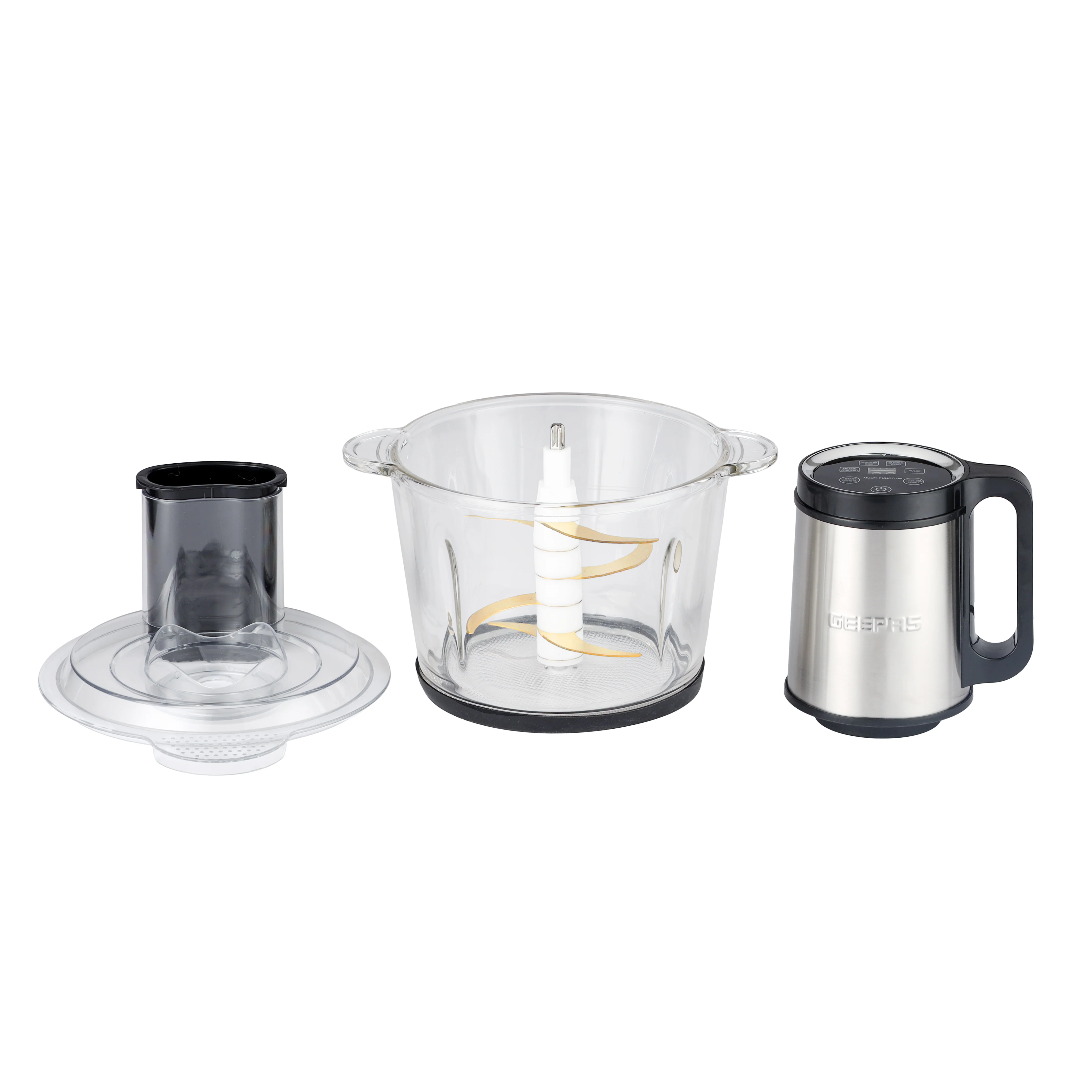 Geepas Digital 5-in-1 Food Processor GMC42034 – 500W, 3L Glass Bowl, Stainless Steel Gear, Titanium Blades, 6 Attachments, Touch Control, 2-Year Warranty - Image 3