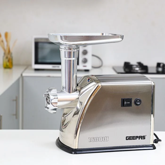 Geepas GMG1909 Stainless Steel Meat Grinder | 1600W Electric Meat Mincer| Powerful Motor| Reverse Function| 3 Cutting Blade| Sausage & Kubbe Accessories| Durable Design - Image 2