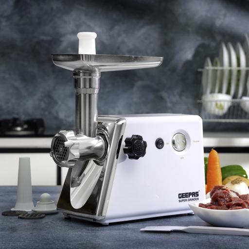 Geepas GMG765 8-in-1 Meat Grinder | 1500W Powerful Motor | Reverse Function | 3 Metal Cutting Blade | Meat Mincer, Sausage Grinder | Vegetable & Grater Attachments - Image 3