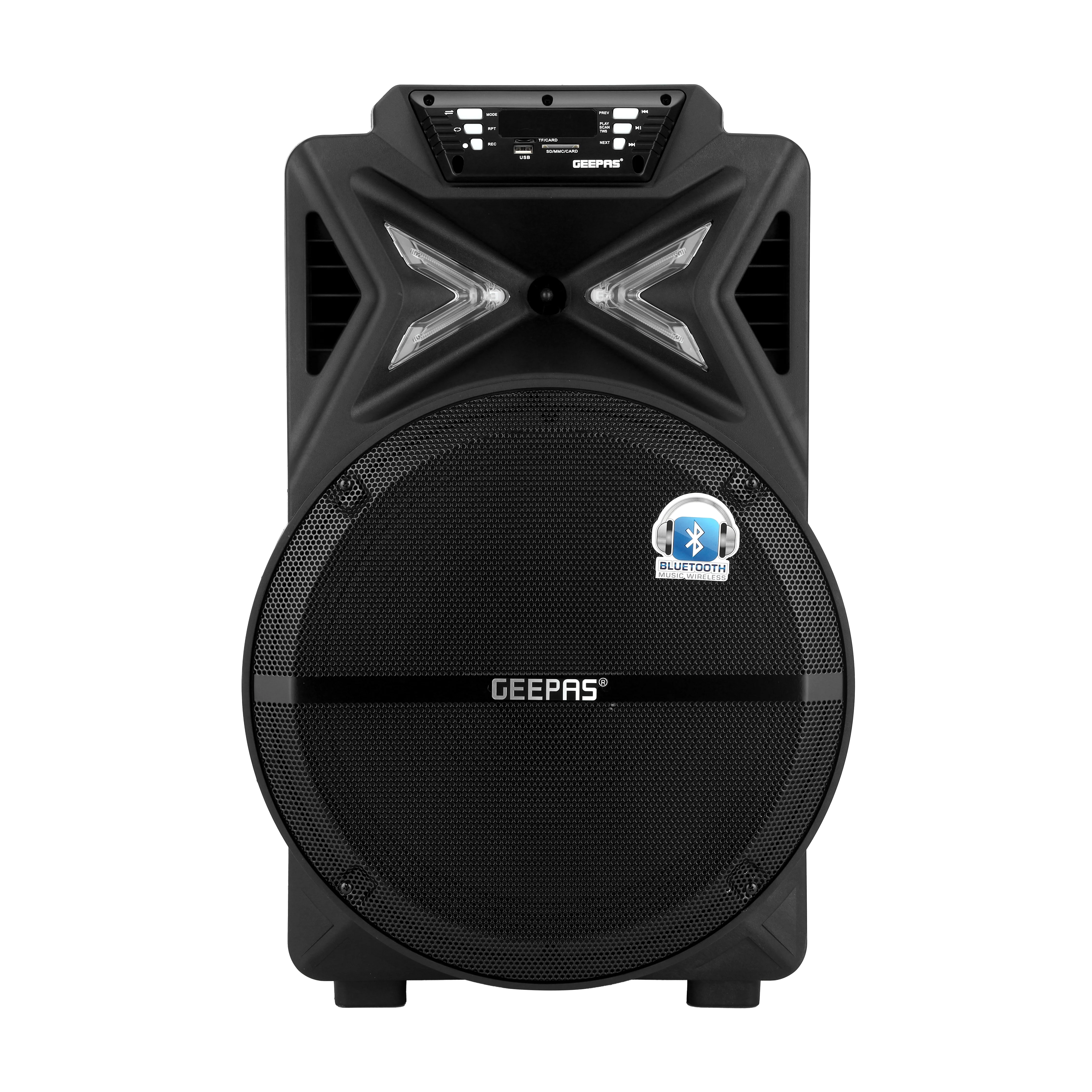 Geepas GMS11131 Rechargeable Trolley Bluetooth Speaker - Wireless Microphones, Rechargeable Battery |Karaoke DJ Speaker |Trolley Handle, USB & Auxiliary Inputs - Image 3