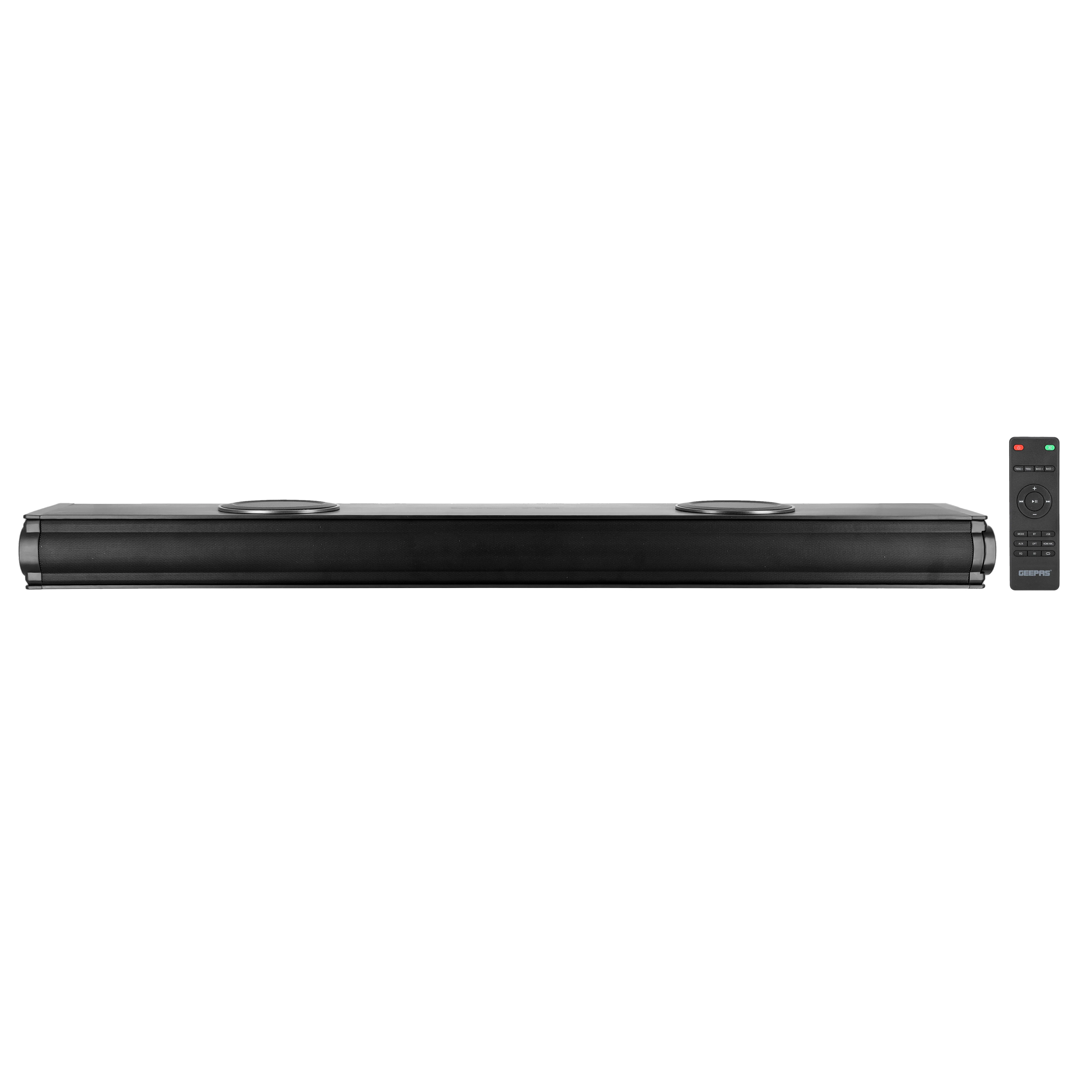 Geepas GMS11152 2.2CH Sound Bar System | Dual Inbuilt Subwoofers| Bluetooth| HDMI(ARC)| USB| AUX| Optical & Coaxial Inputs| 3D SP DSP Sound| LED Display| 2-Year Warranty