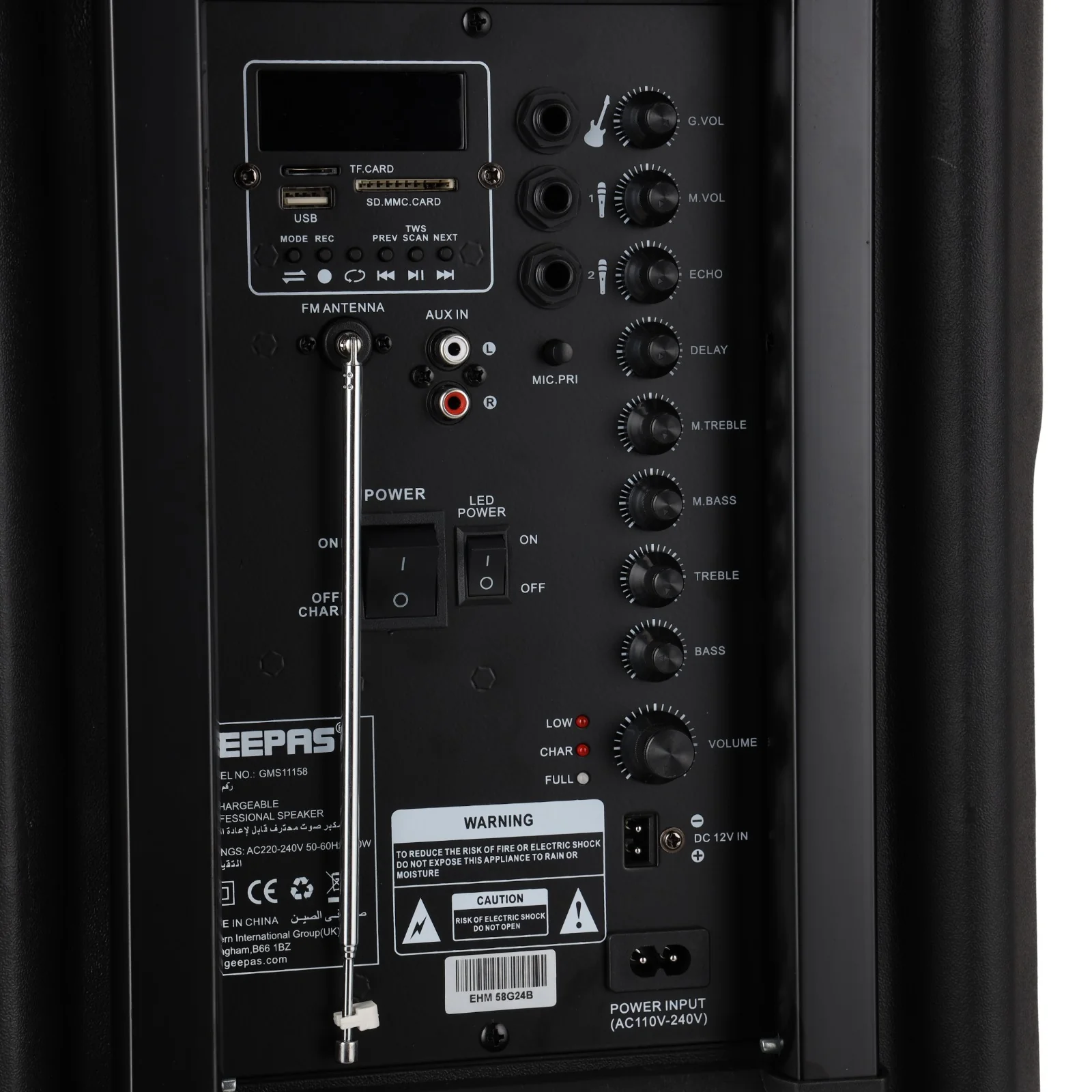 Geepas GMS11158 Rechargeable Speaker | 60000W PMPO High-Power |Bluetooth| RGB Light Effects| FM Radio| USB/TF/SD Inputs| TWS Function| Wireless Mic | 2 Years Warranty - Image 5