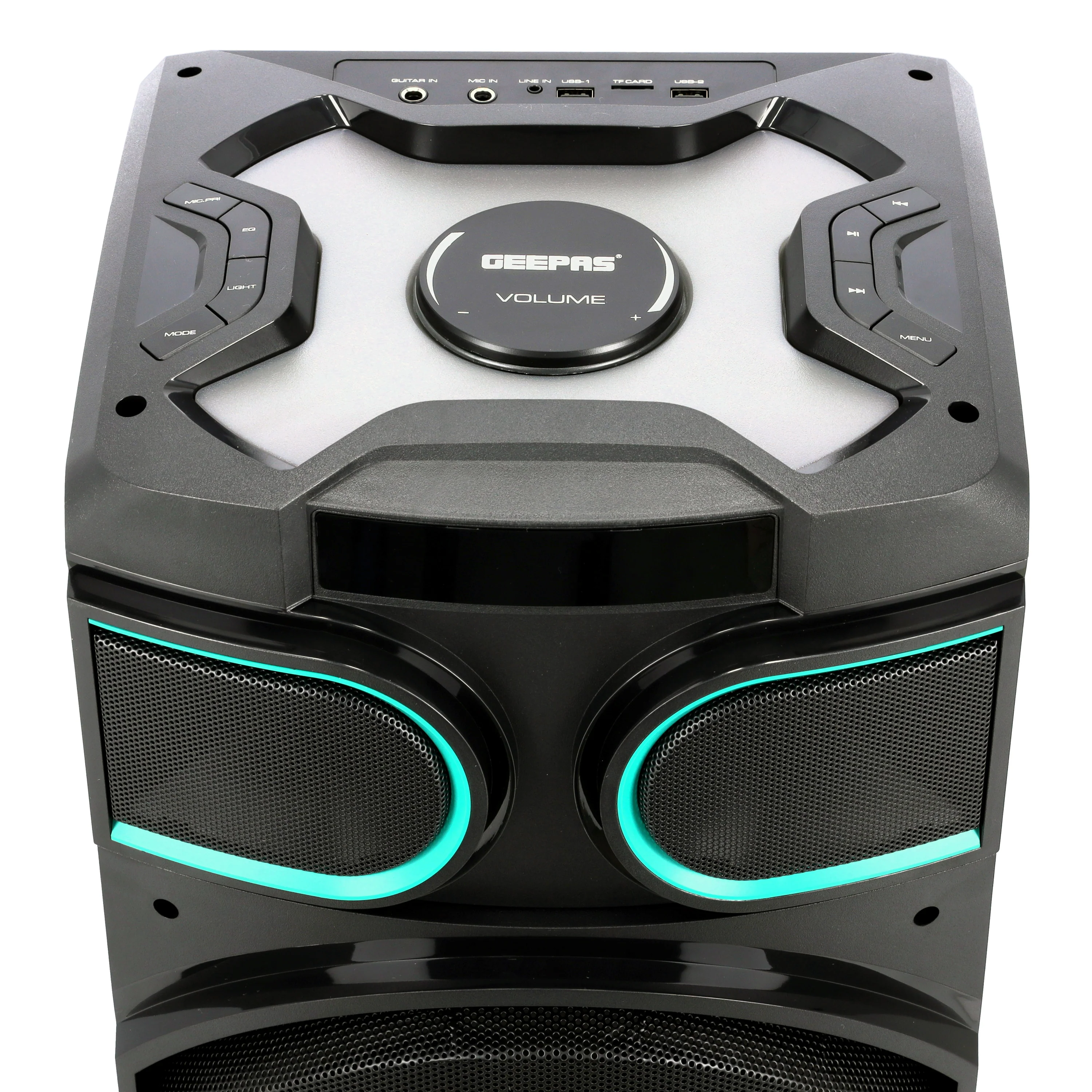 Geepas GMS11170 Rechargeable Professional Speaker | 80000W PMPO| Dual 10” Woofers| Bluetooth| USB/TF, FM, TWS Function, UHF Mic Support| LED Light Modes| 2 Years Warranty - Image 5