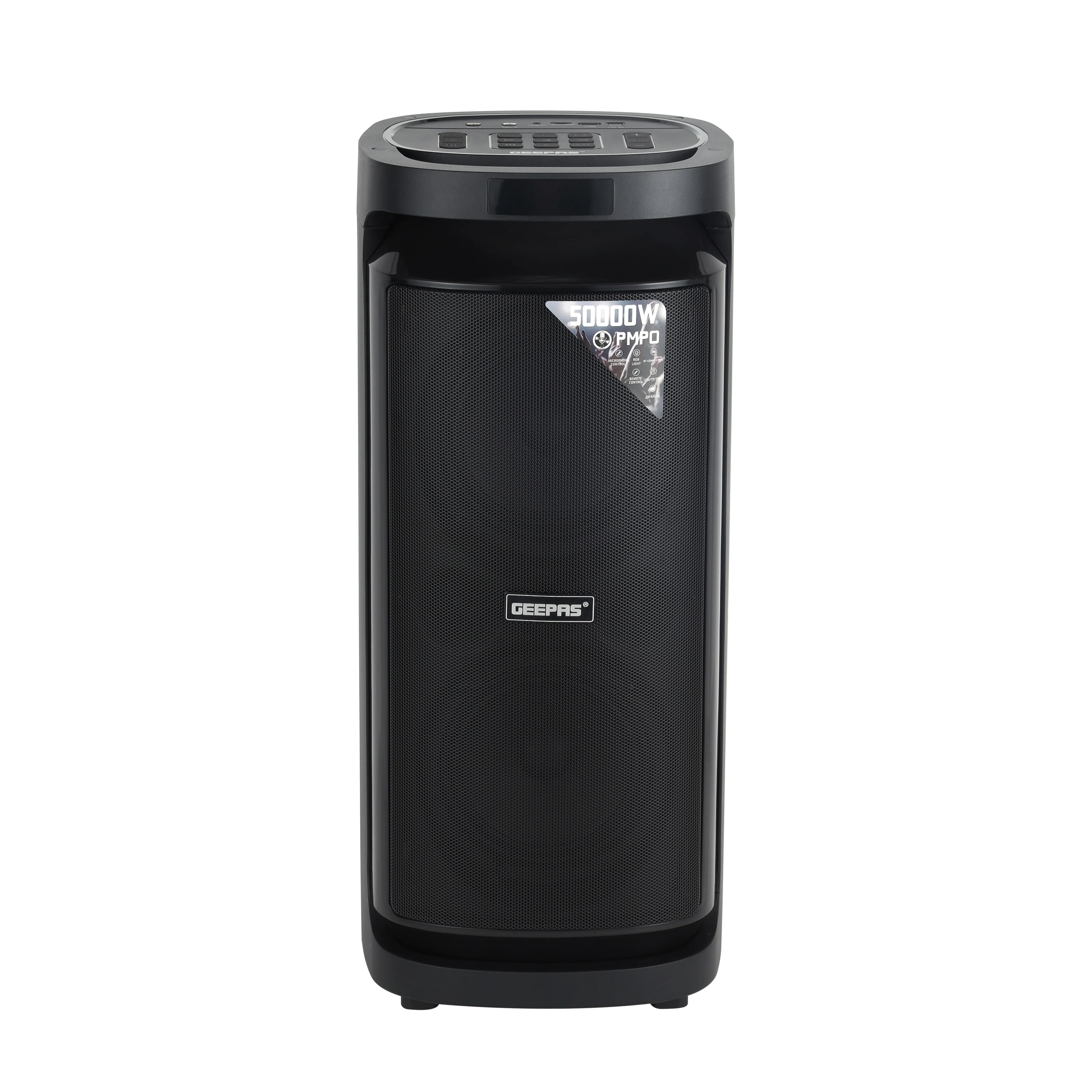 Geepas Rechargeable Professional Speaker- GMS11171/ RGB Light, USB Input, TF, TWS, FM Radio, UHF Microphone, Bluetooth/ 50000W PMPO Speakers Unit, Black, 2 Years Warranty