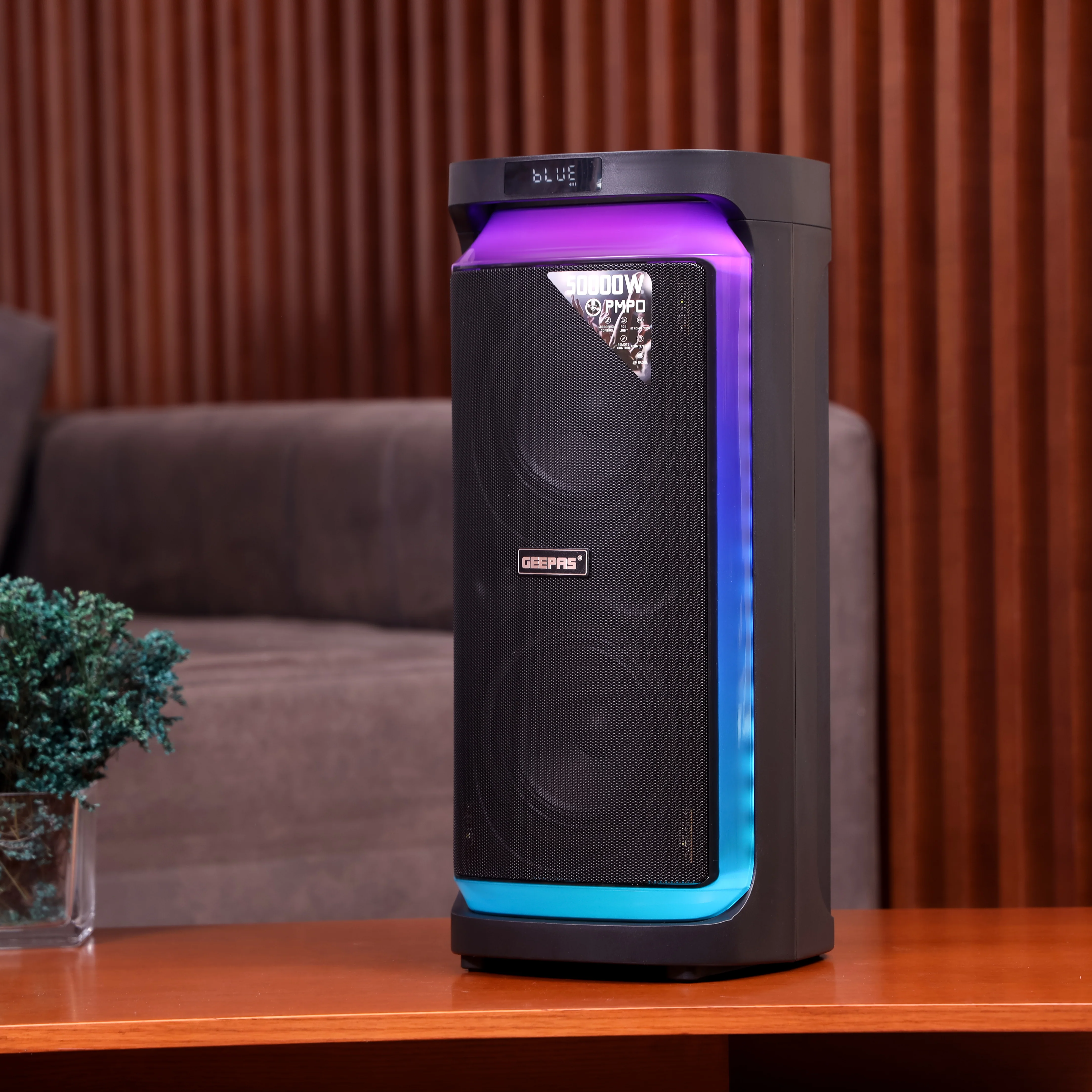 Geepas Rechargeable Professional Speaker- GMS11171/ RGB Light, USB Input, TF, TWS, FM Radio, UHF Microphone, Bluetooth/ 50000W PMPO Speakers Unit, Black, 2 Years Warranty - Image 2