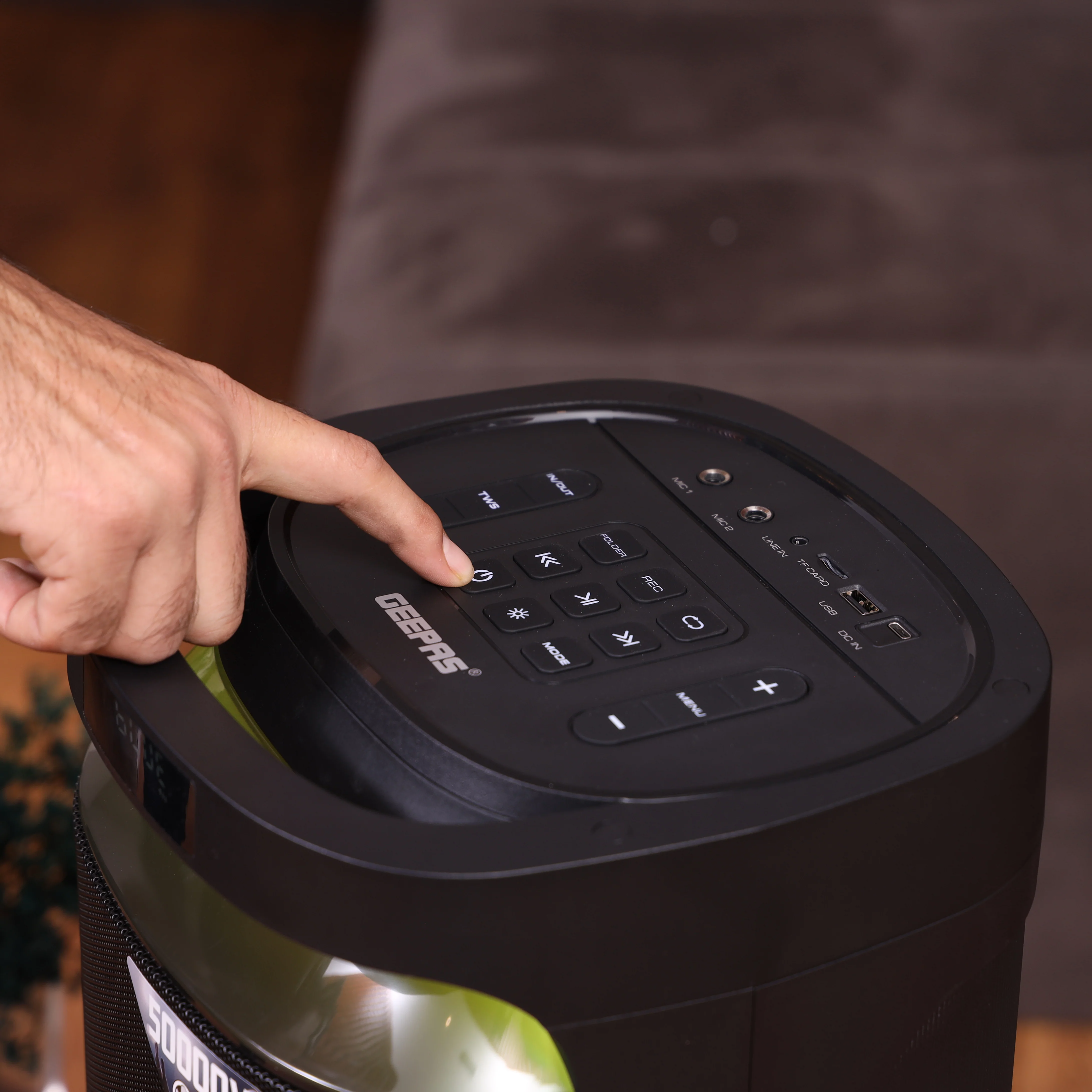 Geepas Rechargeable Professional Speaker- GMS11171/ RGB Light, USB Input, TF, TWS, FM Radio, UHF Microphone, Bluetooth/ 50000W PMPO Speakers Unit, Black, 2 Years Warranty - Image 5