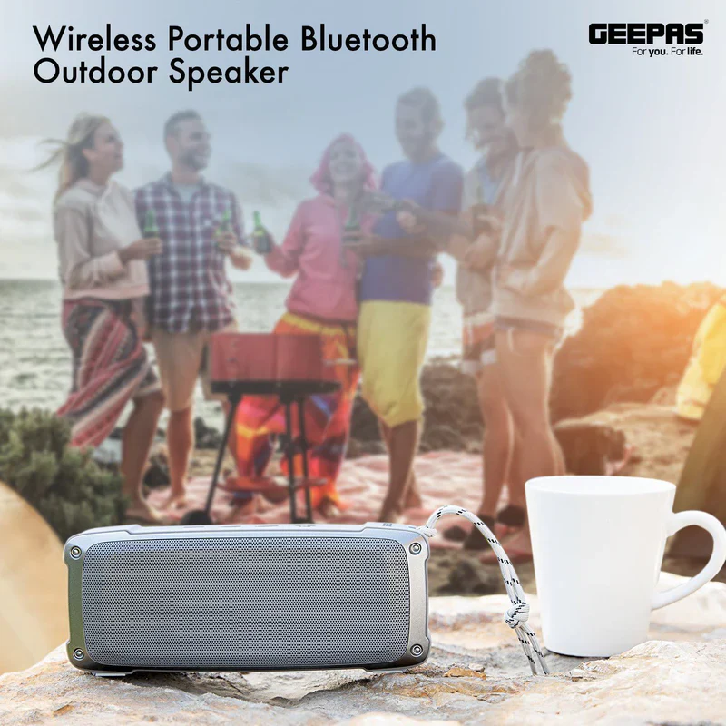 Geepas GMS11182 Rechargeable Bluetooth Speaker | Outdoor Sports Portable Speaker |Rugged Rubber Oil Shell| 1200mAh Battery| TWS, FM, USB/TF Card, AUX| Hands-Free Calling - Image 5