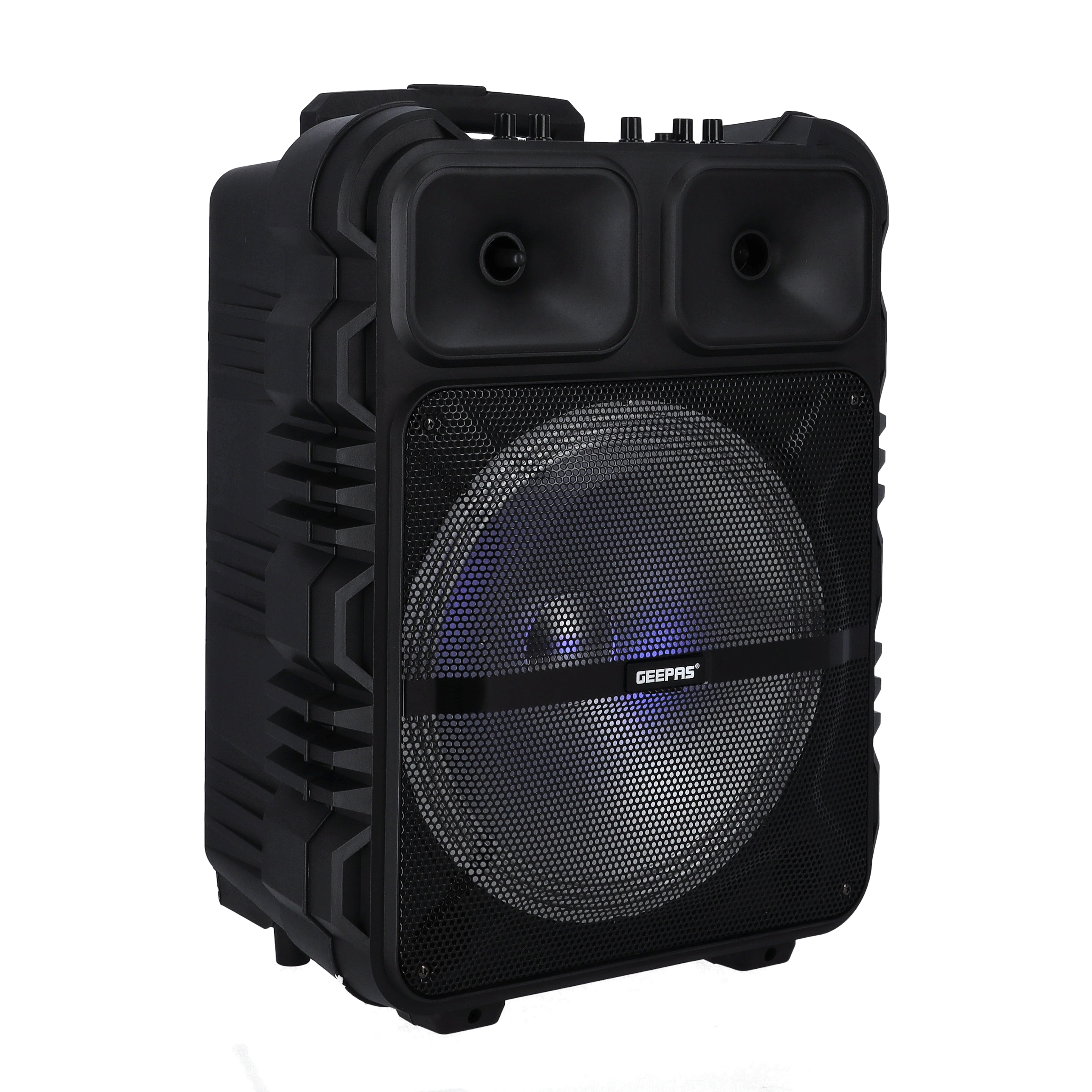 Geepas GMS11190 Rechargeable Trolley Speaker | Powerful 12” Woofer|  Wireless Microphone|  Bluetooth|  USB/TF Card|  FM Radio|  35000W PMPO Output|  2 Years Warranty - Image 4