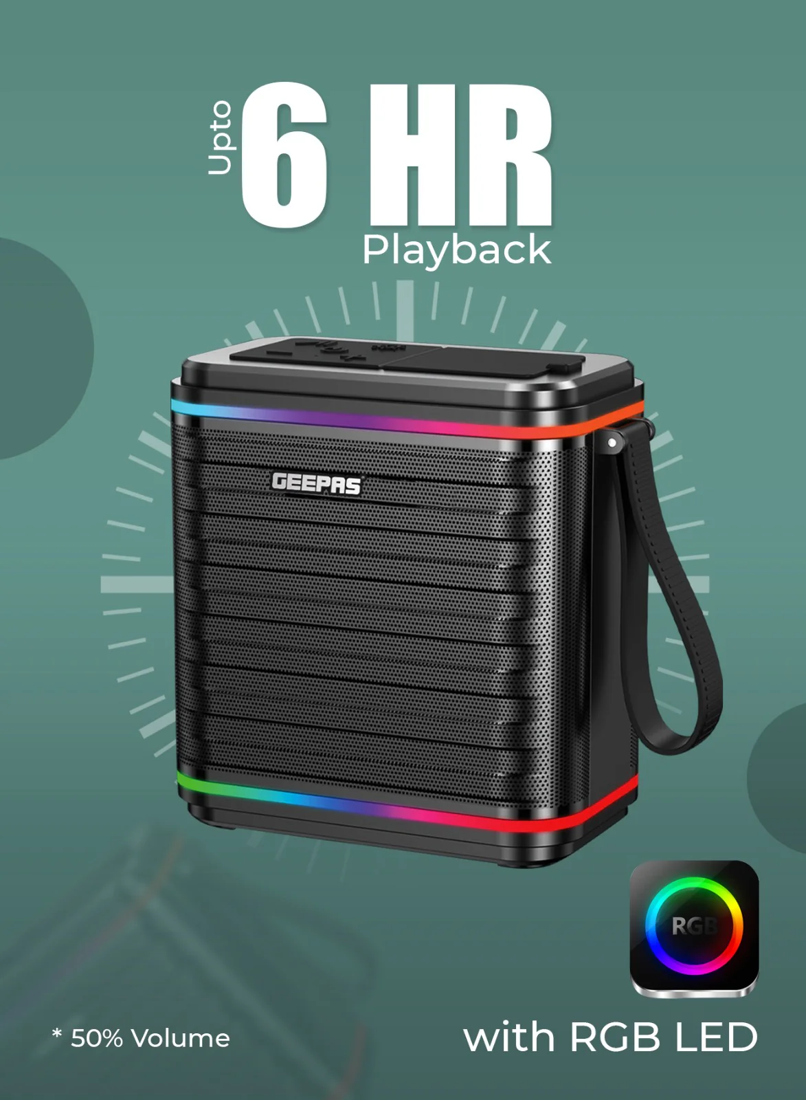 Geepas GMS11200 Bluetooth Speaker | 1800mAh Rechargeable Battery | Up to 6 Hours Playback Time | Multi-Connectivity Support | Portable Wireless Music Sound System - Image 2