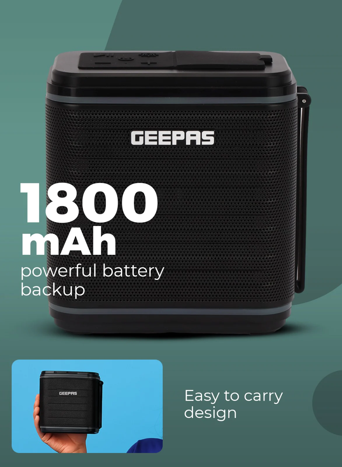Geepas GMS11200 Bluetooth Speaker | 1800mAh Rechargeable Battery | Up to 6 Hours Playback Time | Multi-Connectivity Support | Portable Wireless Music Sound System - Image 3