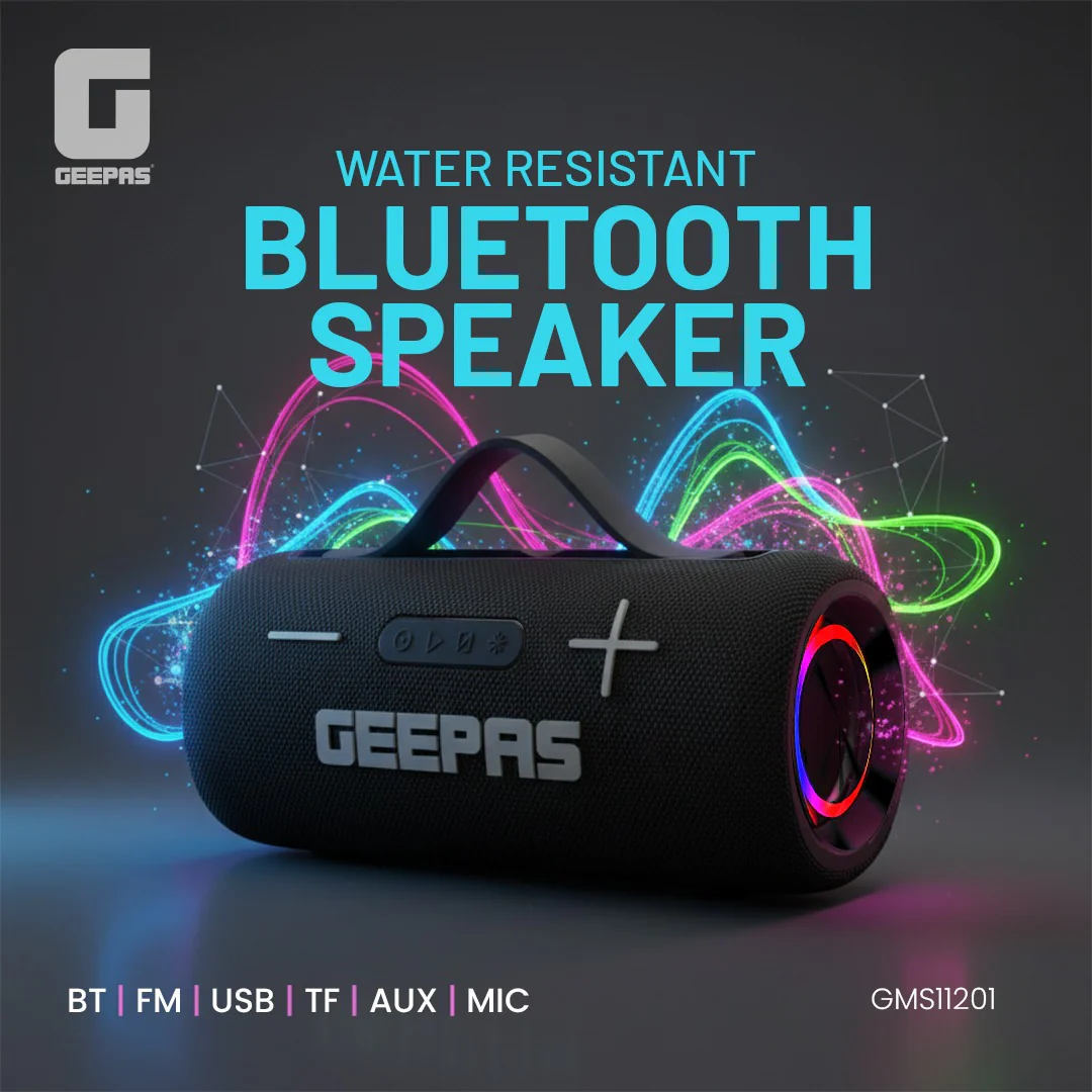 Geepas GMS11201 Water Resistant Bluetooth Speaker | Portable Wireless Design with Long Battery Life, 10m Bluetooth Range, Powerful Sound, Built-in Mic & Easy Connectivity - Image 2