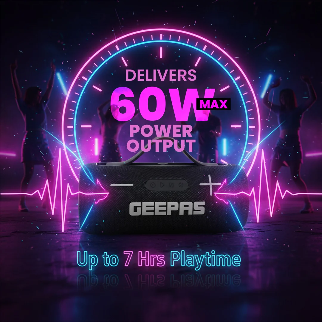 Geepas GMS11201 Water Resistant Bluetooth Speaker | Portable Wireless Design with Long Battery Life, 10m Bluetooth Range, Powerful Sound, Built-in Mic & Easy Connectivity - Image 6