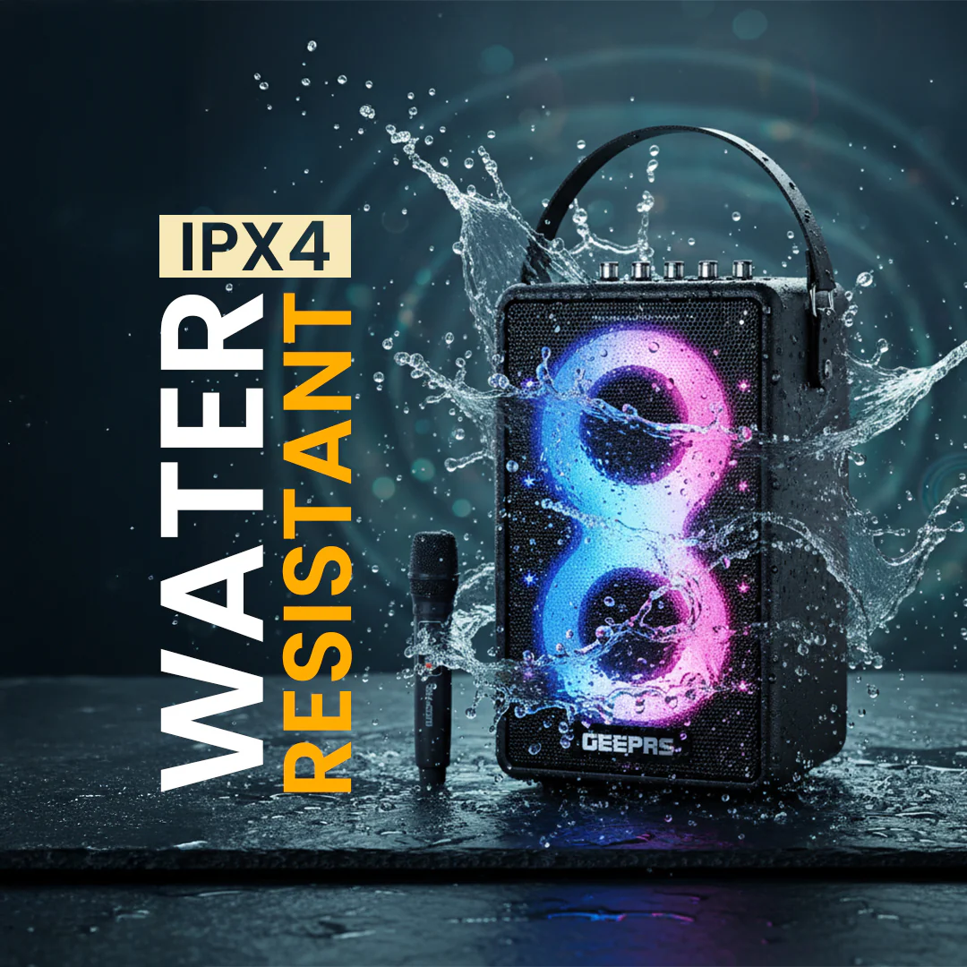 Geepas GMS11202 Bluetooth Speaker with UHF Wireless Microphone | 70W RMS Powerful Sound | 7200mAh Rechargeable Battery | RGB Party Lights | Multi-Connectivity Options - Image 6