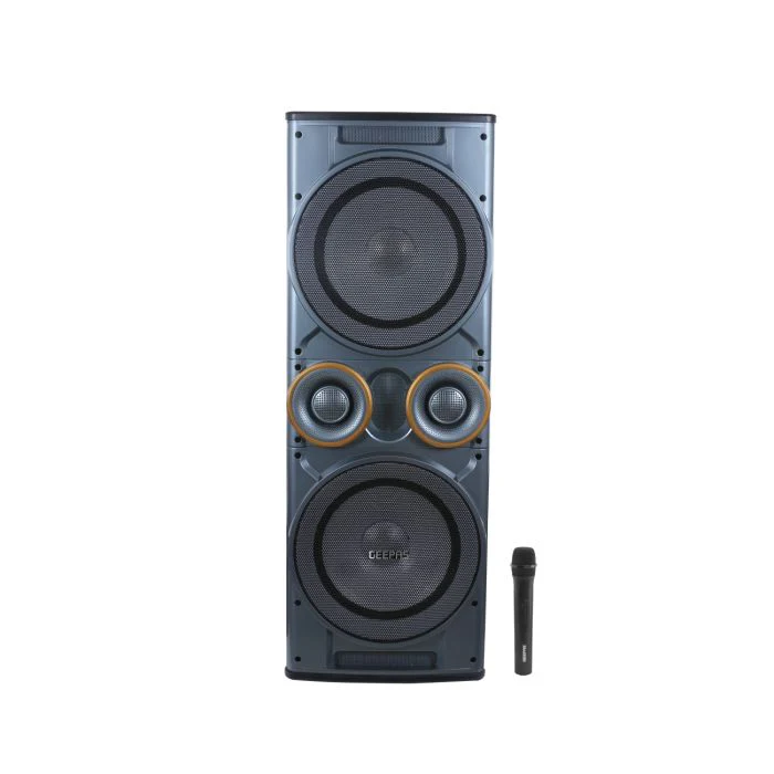 Geepas GMS8518 2.0Ch Professional Speaker | Dual 12” Woofer| Bluetooth| FM Radio| USB/SD Input| Wireless Mic| Remote| LED Lights| 6-Band EQ| 80000W PMPO Sound System - Image 4