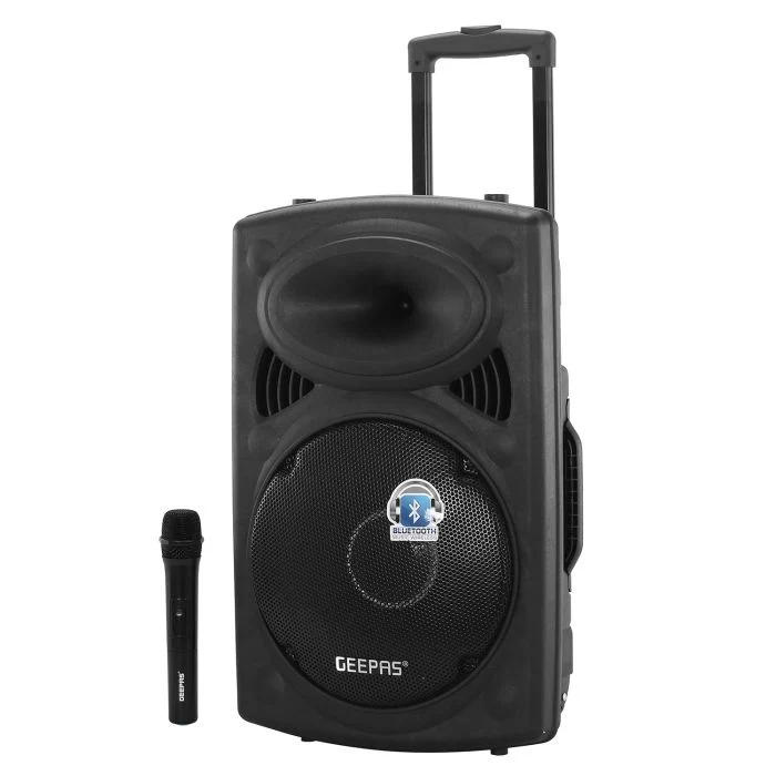 Geepas GMS8519 Rechargeable Trolley Speaker |40000W PMPO Powerful Sound| 12” Woofer| Bluetooth| USB/SD/FM| Wireless Mic| Disco LED Light |Remote Control| 2 Years Warranty - Image 2