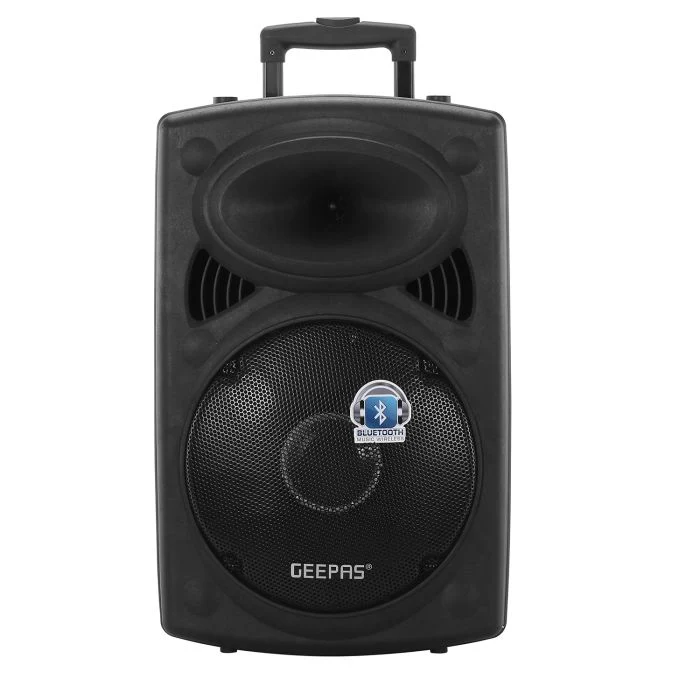 Geepas GMS8519 Rechargeable Trolley Speaker |40000W PMPO Powerful Sound| 12” Woofer| Bluetooth| USB/SD/FM| Wireless Mic| Disco LED Light |Remote Control| 2 Years Warranty - Image 3