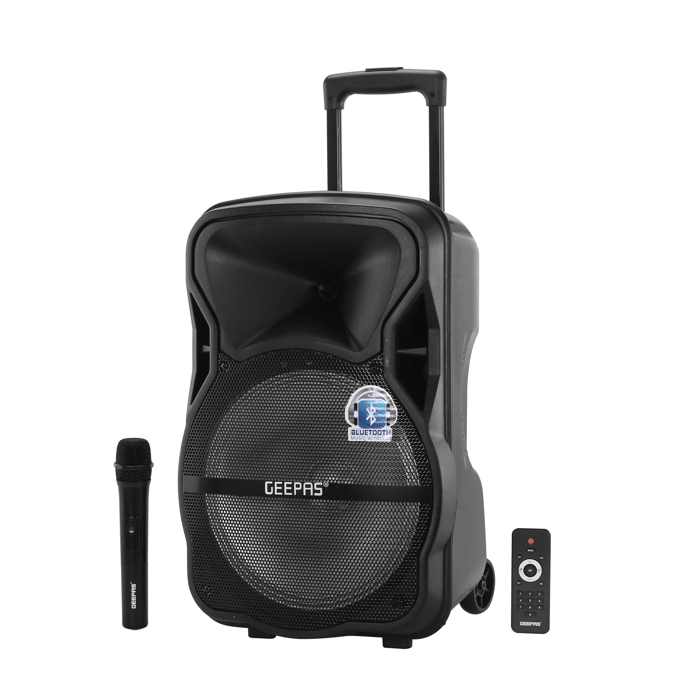 Geepas GMS8568 Portable & Rechargeable Professional Speaker | Bluetooth| USB/SD/FM| Wireless Mic| LED Disco Light| 7.4V/1800mAh Battery| Remote Control| 2 Years Warranty - Image 4