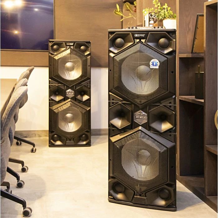 Geepas GMS8569 Professional Active Speaker System | Bluetooth| USB/SD Input| FM Stereo Radio| Wireless Microphone| LED Light| 6-Band Equalizer| 80000W PMPO Power Output - Image 4