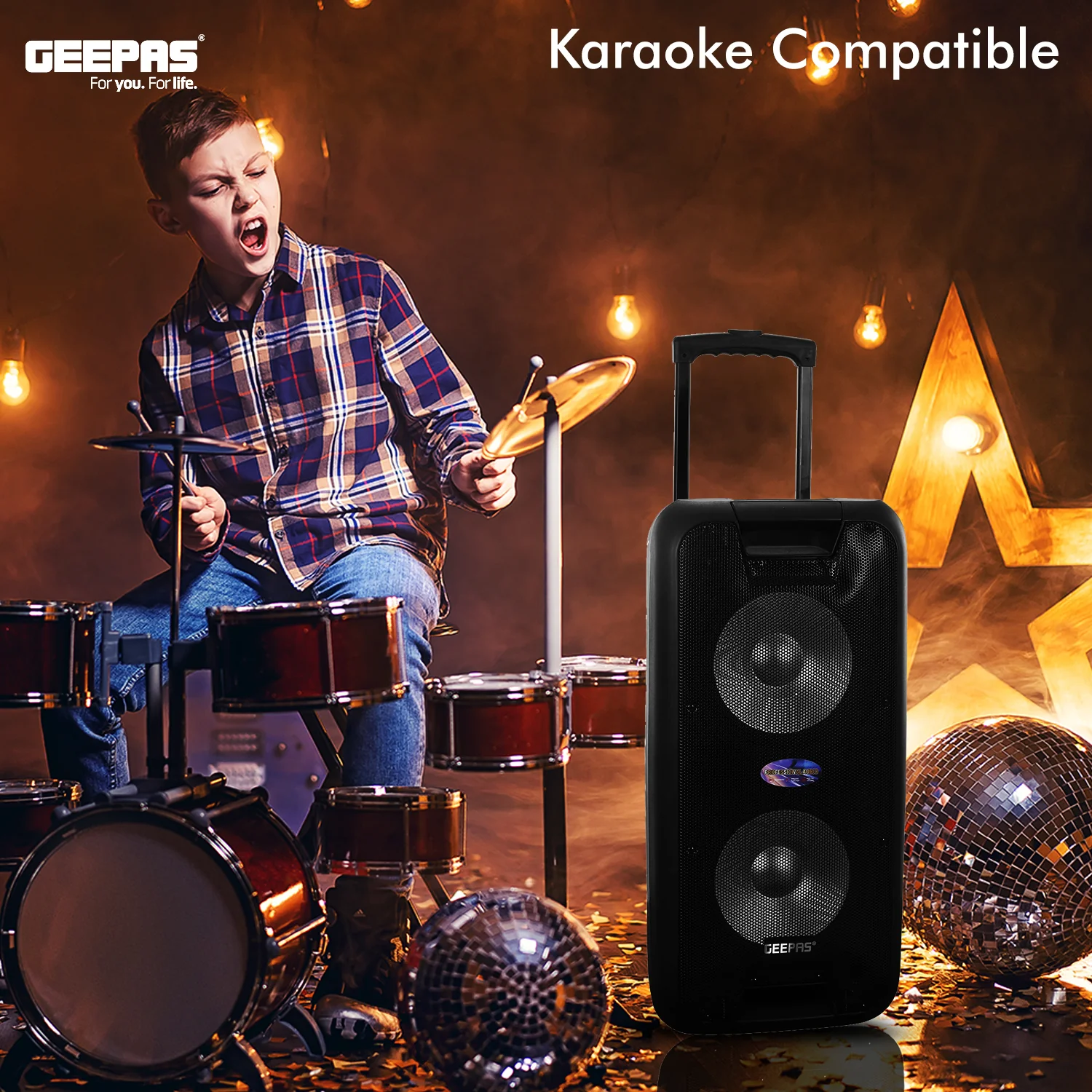 Geepas GMS8574 Portable & Rechargeable Professional Speaker | 60000W PMPO | Bluetooth Connectivity | TWS Function | FM Radio| USB/TF/AUX Input |  2-Year Warranty - Image 4