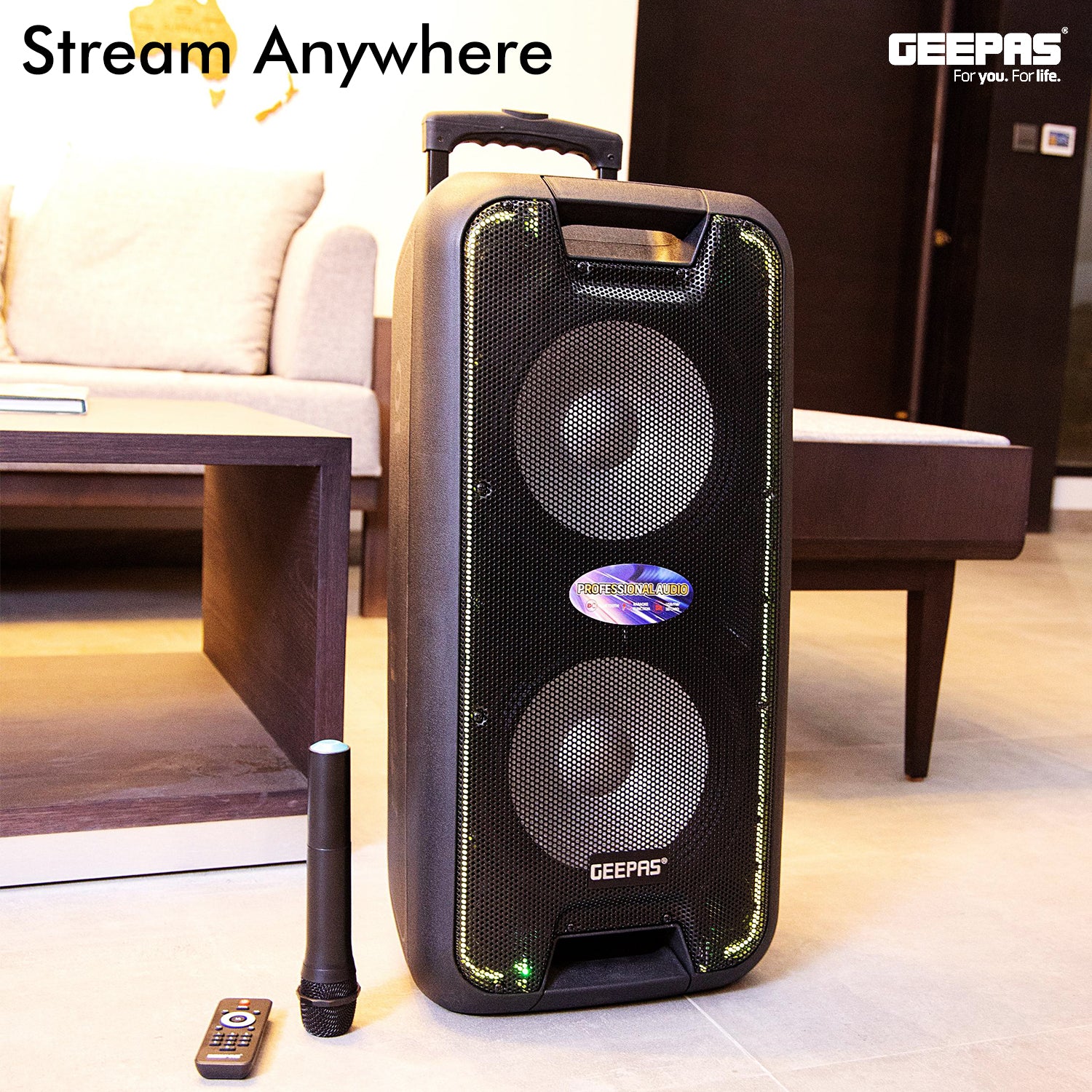 Geepas GMS8574 Portable & Rechargeable Professional Speaker | 60000W PMPO | Bluetooth Connectivity | TWS Function | FM Radio| USB/TF/AUX Input |  2-Year Warranty - Image 7